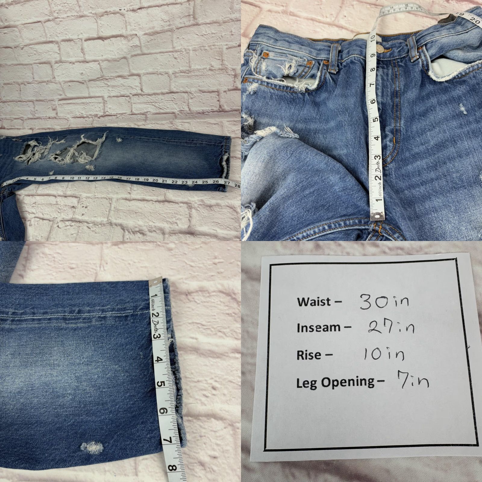 Zara Zara Jeans Womens 8 Distressed Cropped Blue Denim 9863/046 Size 30" / US 8 / IT 44 - 9 Thumbnail