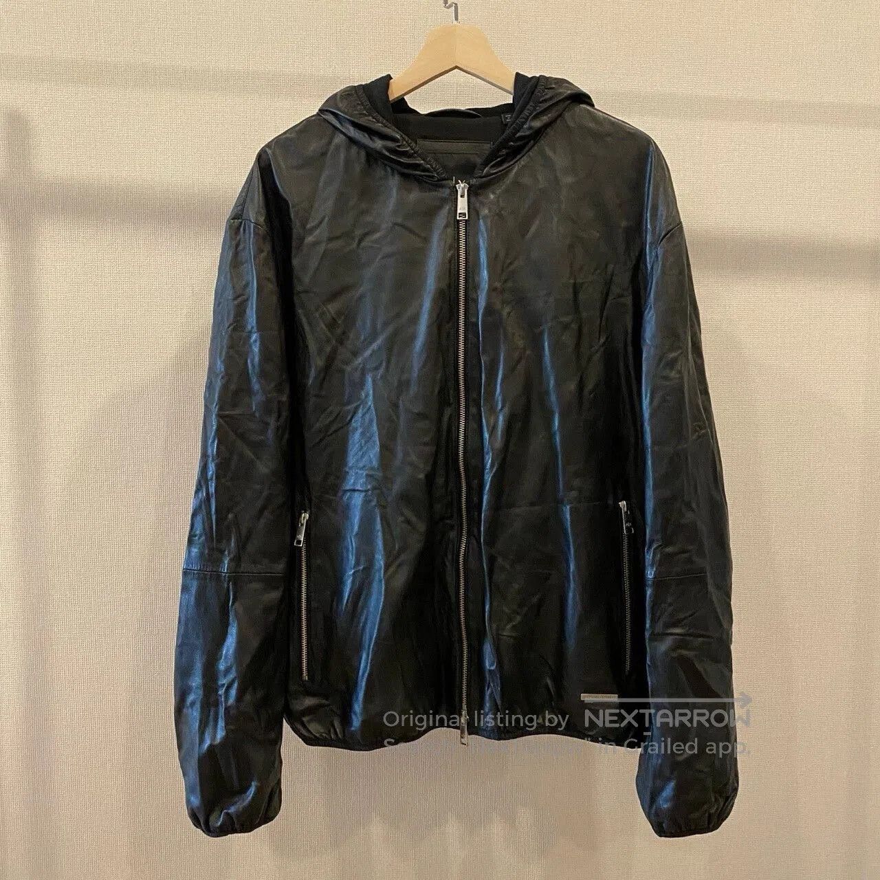 Axist AX Men's Black Hooded Leather Jacket. Size US XL / EU 56 / 4 - 1 Thumbnail