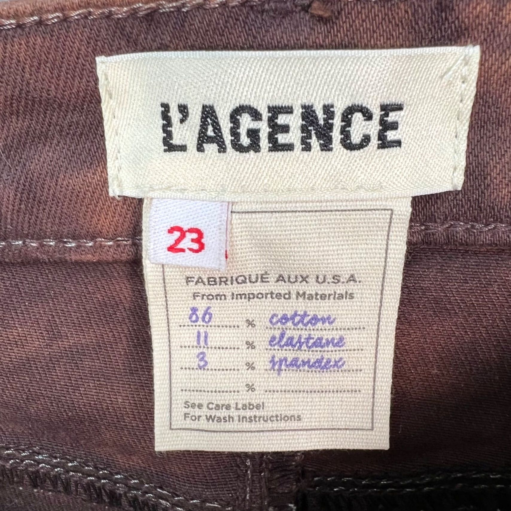 L'AGENCE VINTAGE L'AGENCE Jeans Flared Womens 23 Brown Faux Leather Distressed Look 5-Pocket Denim Size 40" / US 18 - 3 Thumbnail