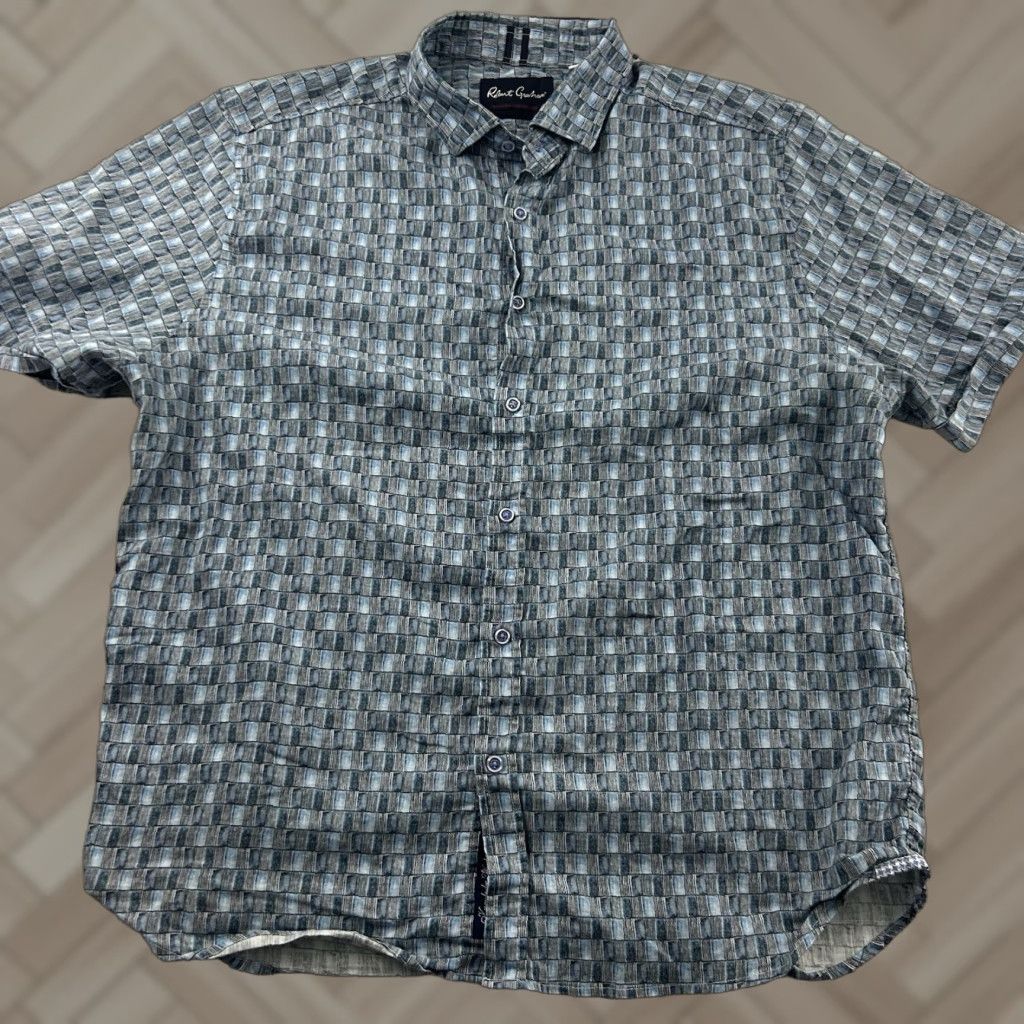 Robert Graham Robert Graham Linen Short Sleeve Button-Up Shirt Men's 3XL Blue Size US XXL / EU 58 / 5 - 1 Thumbnail