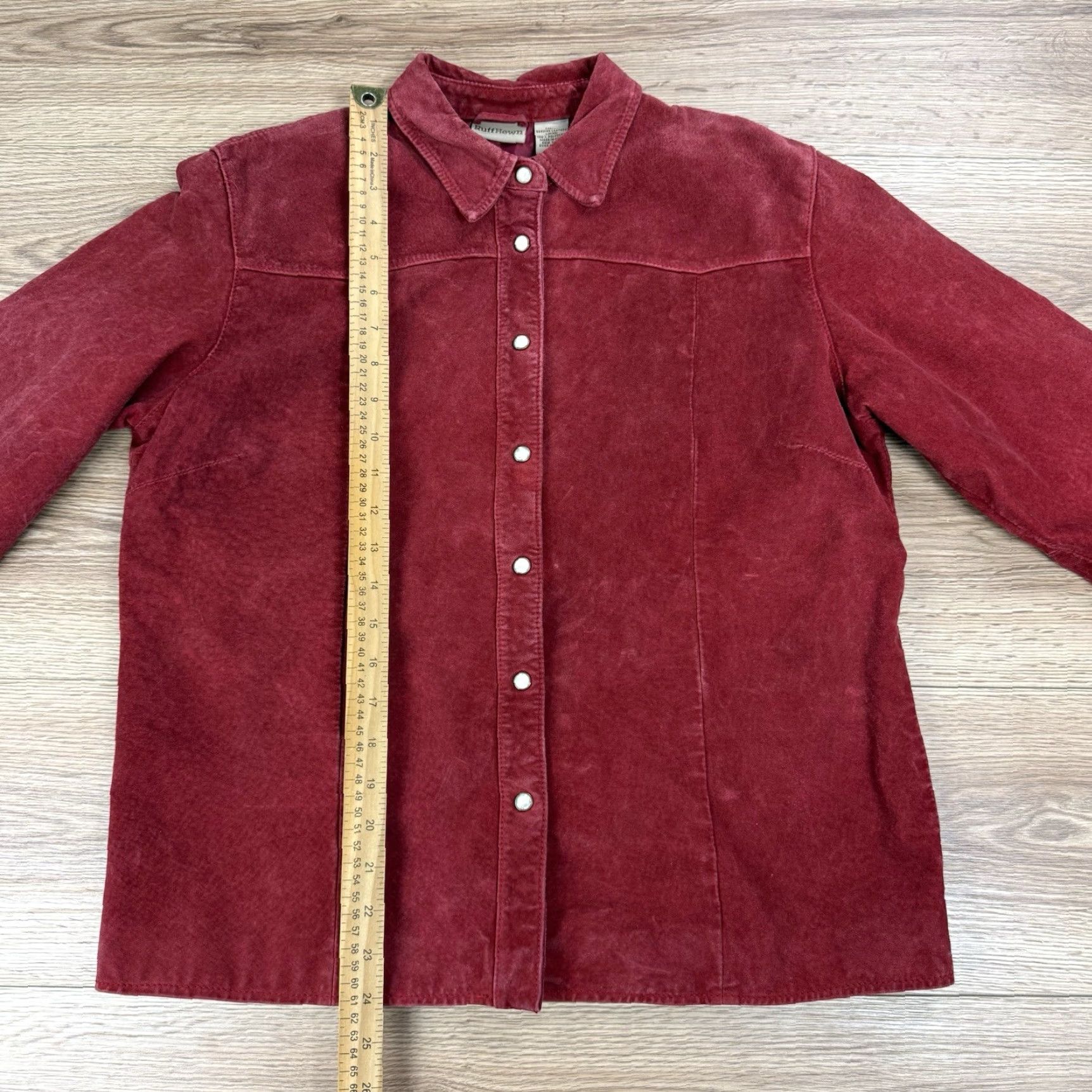 Vintage Ruff Hewn Western Suede Leather Jacket Women L Maroon Pearl Snap Jacket Size L / US 10 / IT 46 - 3 Thumbnail