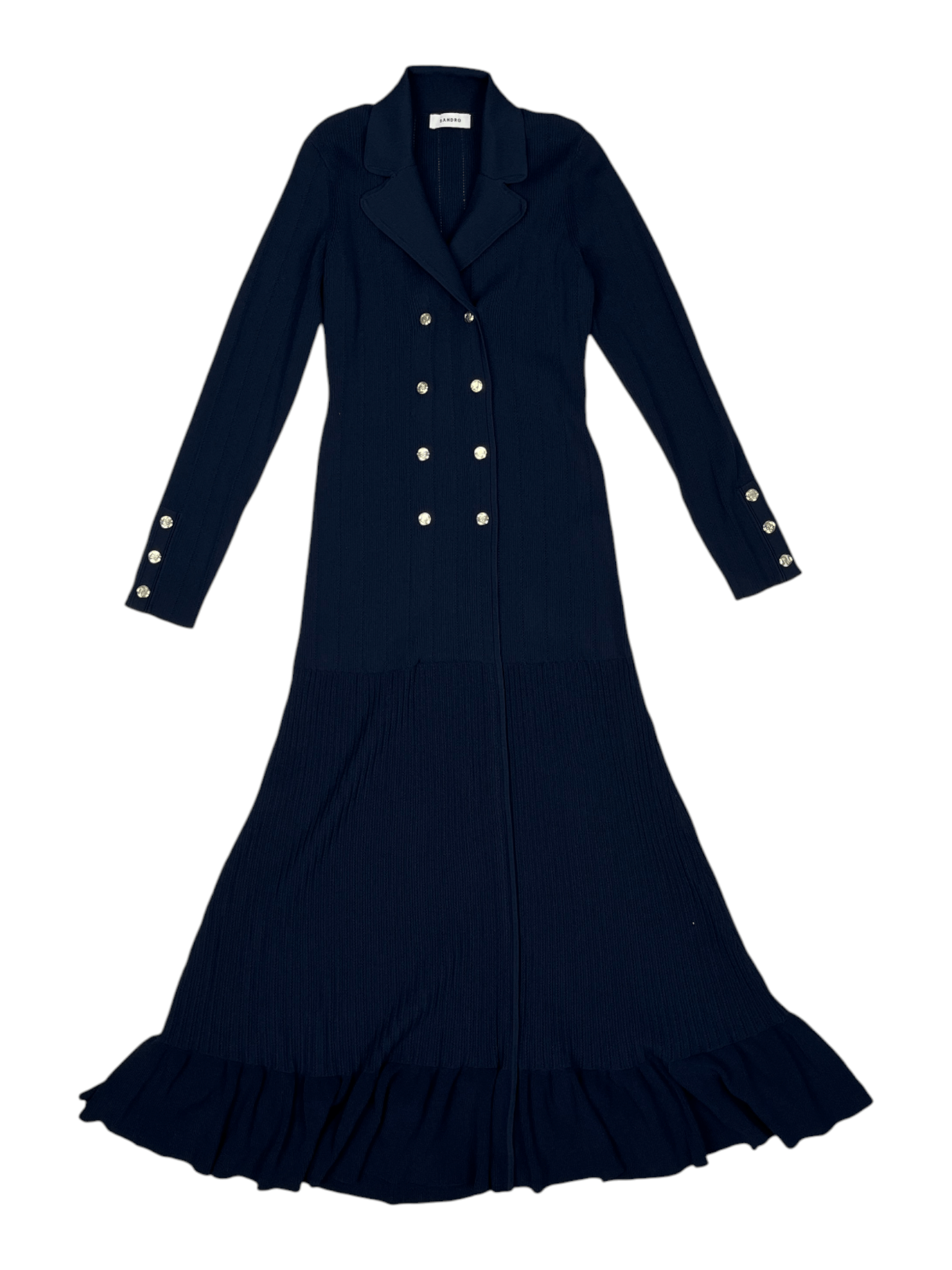 Navy Long Knit Dress With Gold Buttons On Chest And Sleeves -  ilac.rochib.com