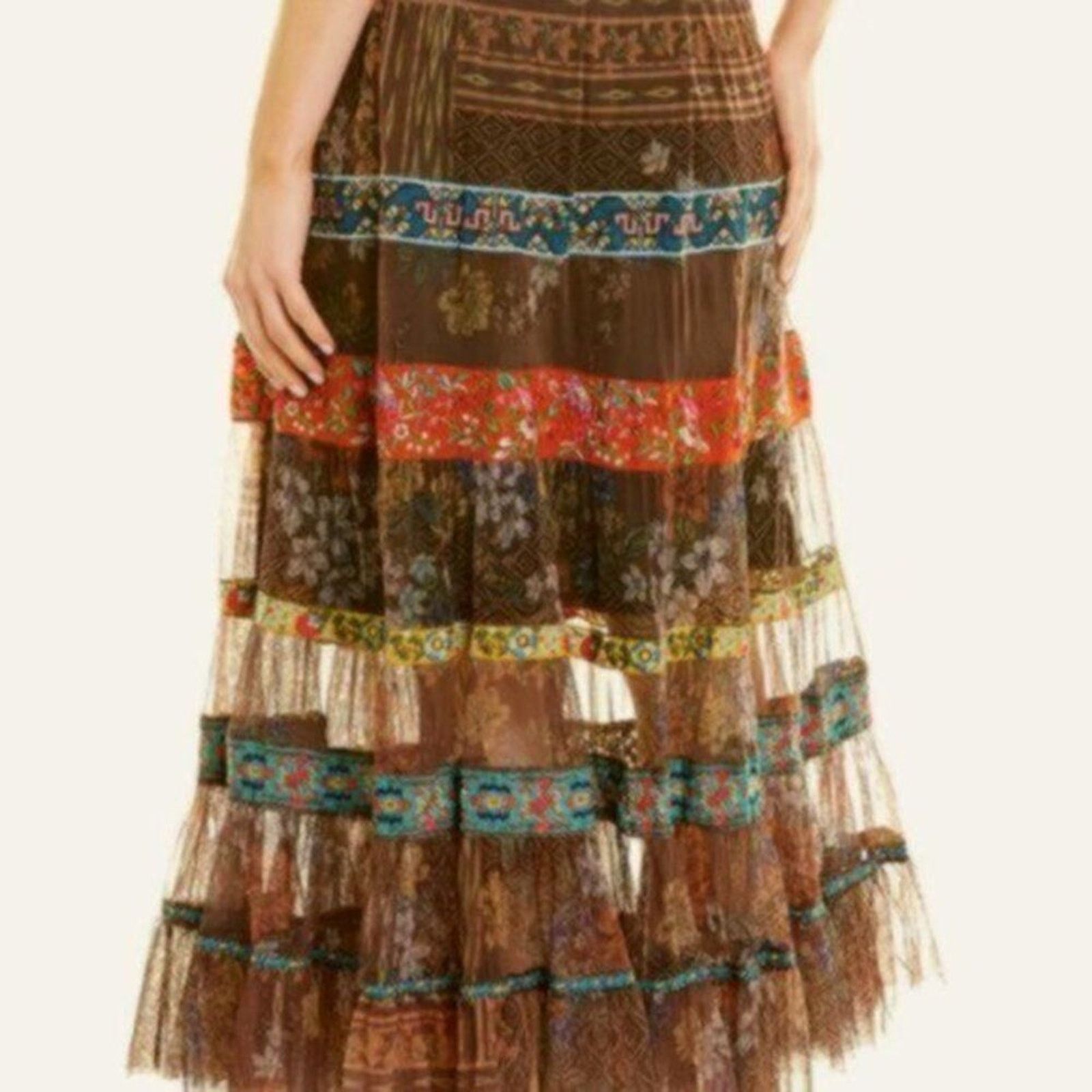 Johnny Was Johnny Was Wilhelmena Tiered Mesh Skirt multi colored XL Size 38" / US 16 / IT 52 - 4 Thumbnail