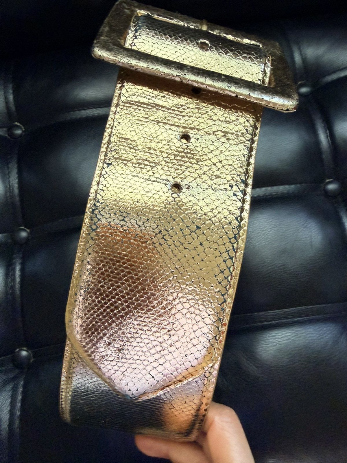 Other W. Kleinberg Wide Snakeskin Exotic Gold Leather Belt USA 34" Size ONE SIZE - 22 Thumbnail