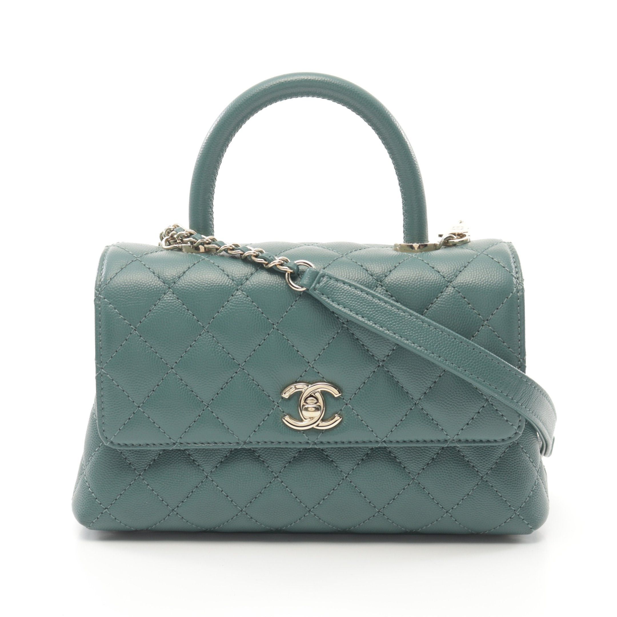 Chanel Chanel Coco Handle Flap Matelasse Handbag Caviar Skin Green Gold Hardware Size ONE SIZE - 1 Thumbnail