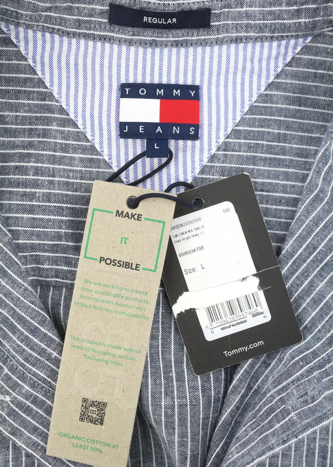 Tommy Hilfiger LINEN MIX L Blue Mandarin Striped 87683 Size US L / EU 52-54 / 3 - 7 Thumbnail
