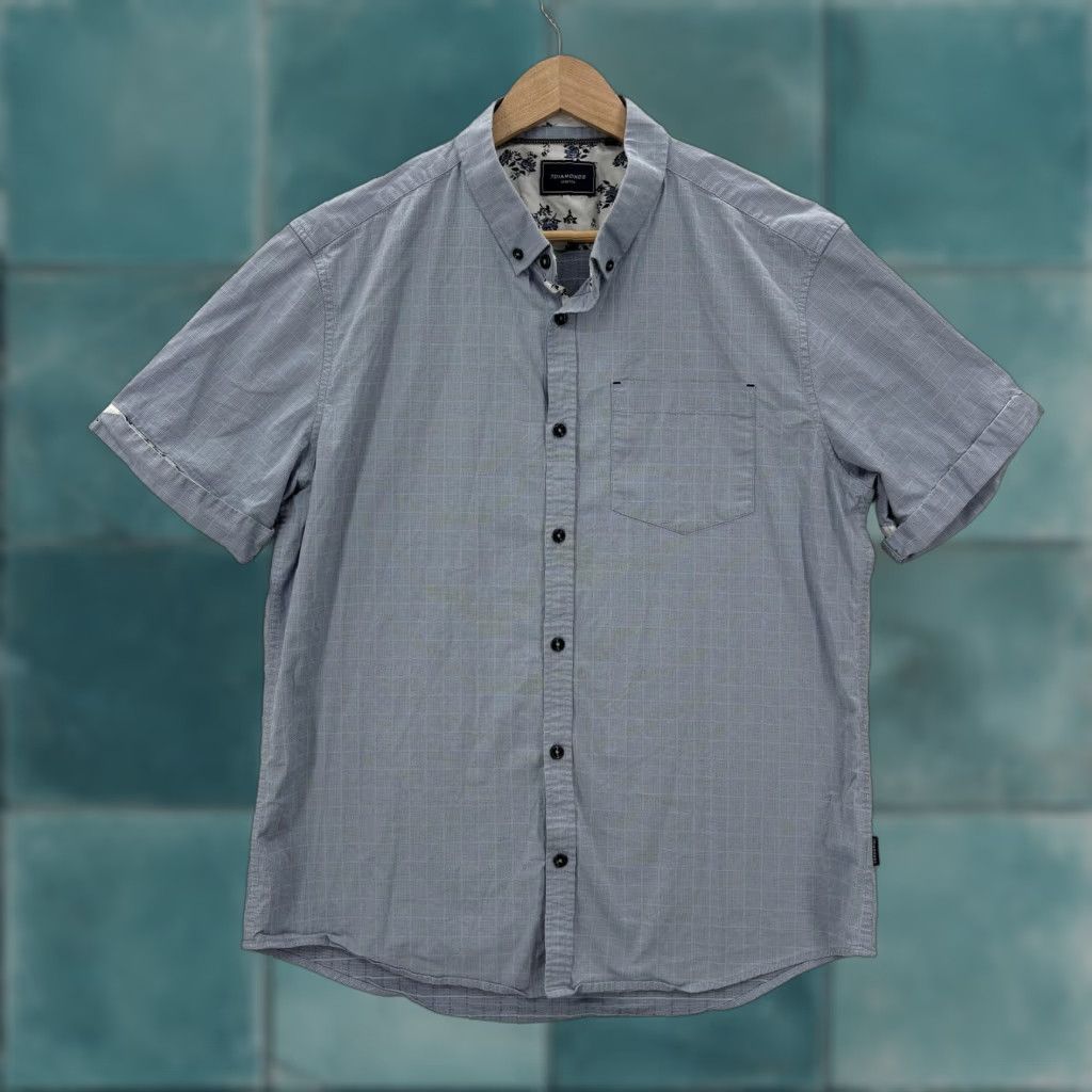 Vintage 7 Diamonds Shirt Mens Large Blue Check Short Sleeve Button Up Casual Stretch Size US L / EU 52-54 / 3 - 1 Thumbnail