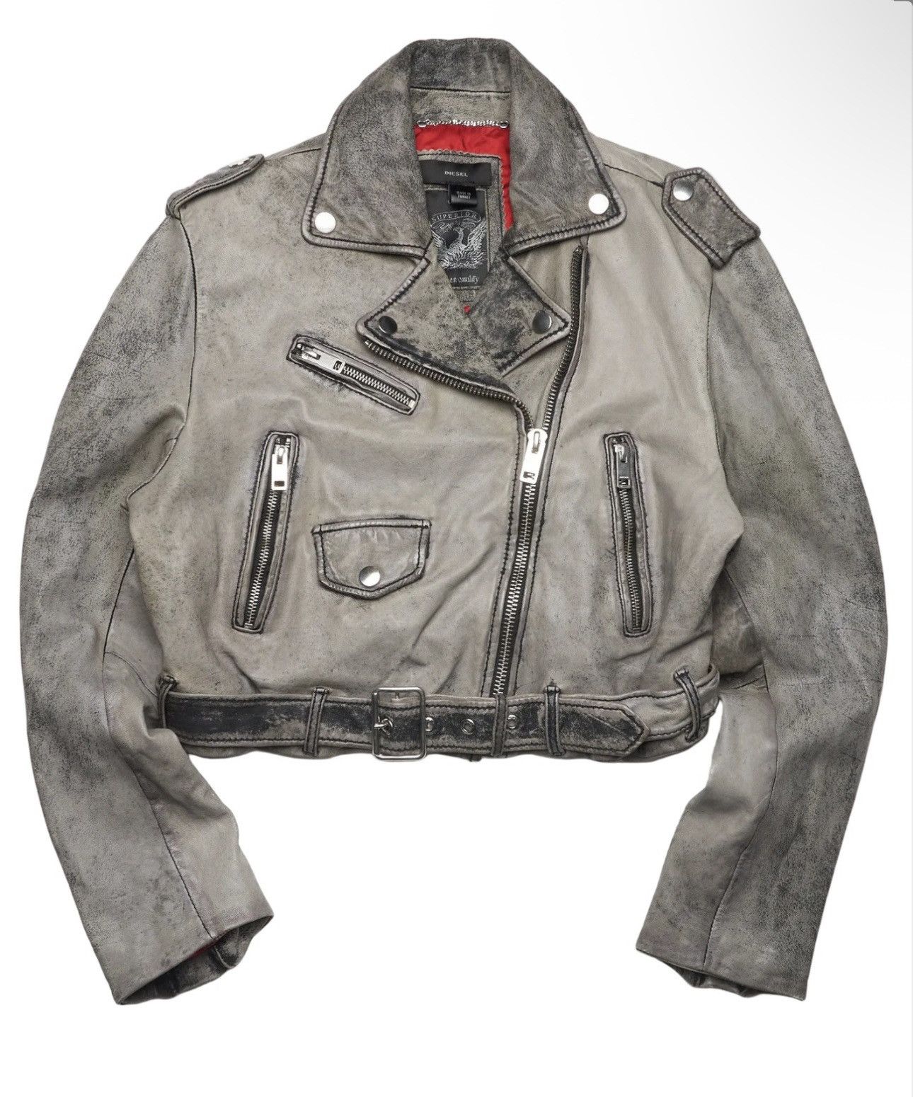 Diesel Mid 2010s Diesel Gray Leather Moto Jacket Size S / US 4 / IT 40 - 1 Thumbnail