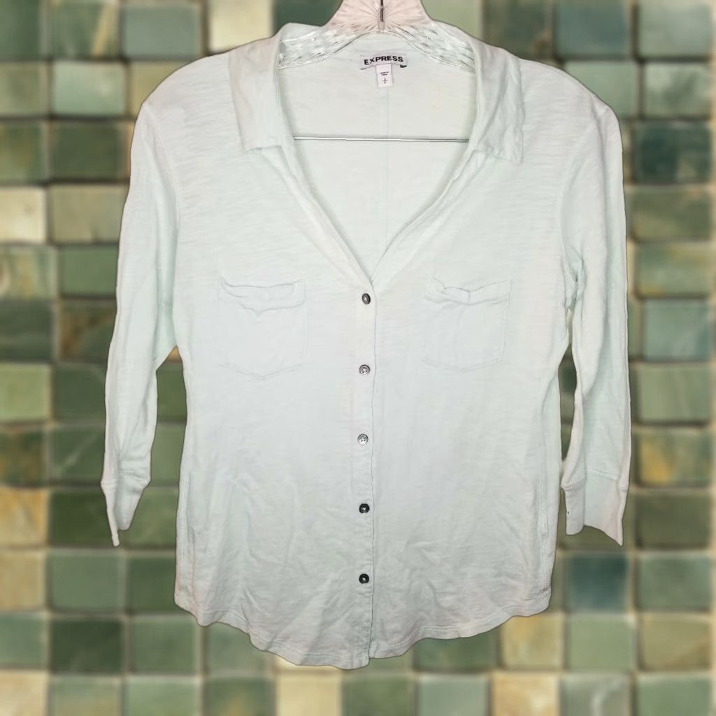 Express EXPRESS Shirt Womens Green 3/4 Sleeve Button-Up Size S Size S / US 4 / IT 40 - 1 Thumbnail