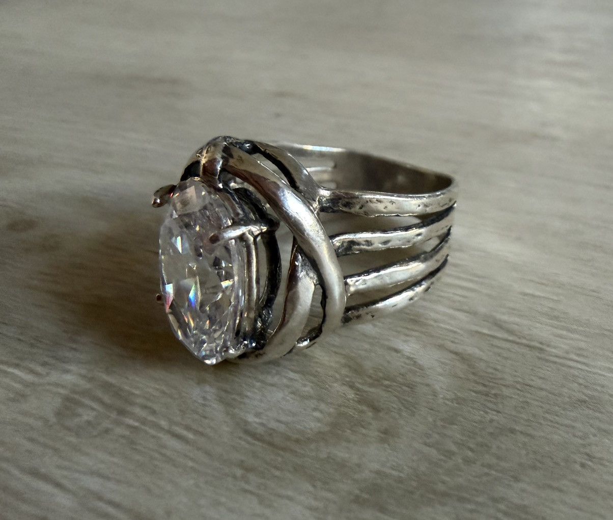 Vintage Vintage Italy 925 Silver Wrapped Nested CZ Cocktail Ring Size ONE SIZE - 1 Thumbnail