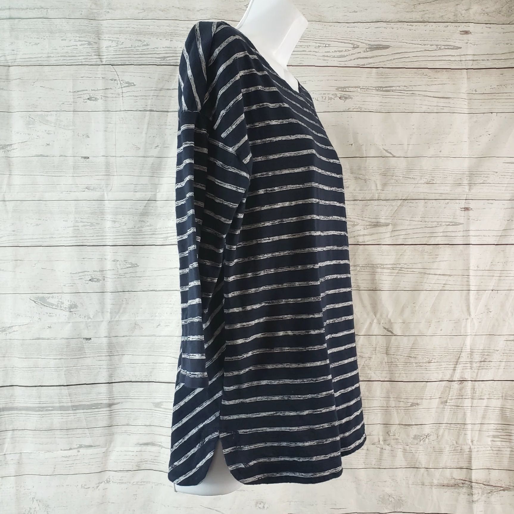 Talbots T by Talbots Womens Top 3/4 Sleeve Blue Striped Shirt Size S Small Casual Womens Size S / US 4 / IT 40 - 3 Thumbnail