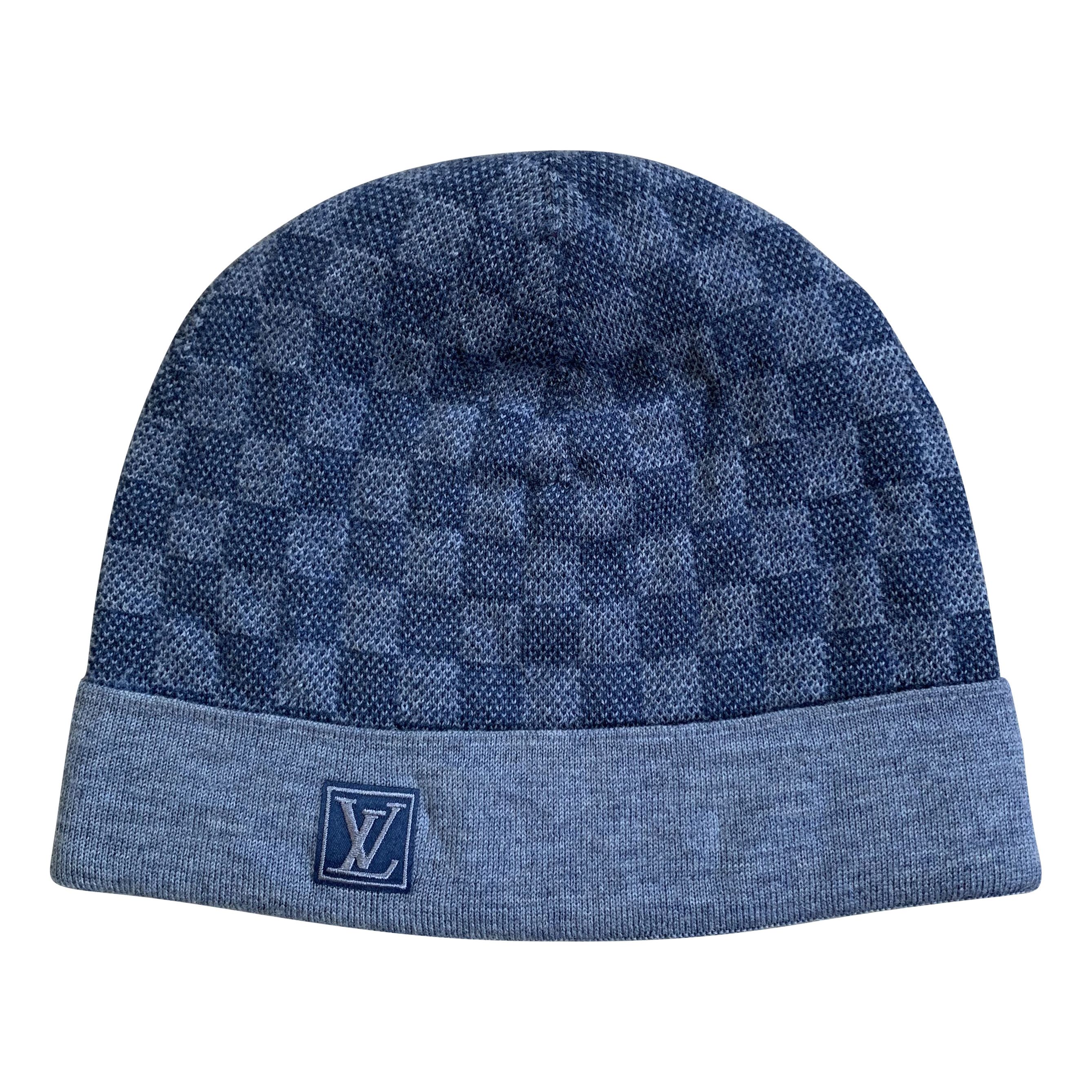 image of Louis Vuitton Damier Initiales Beanie Hat in Blue, Men's