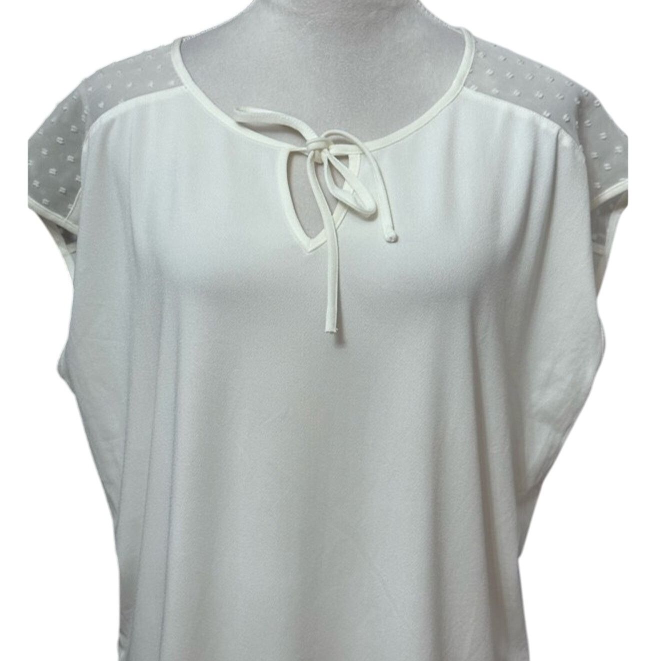 Nordstrom Nordstrom Rack Blouse Sheer Tie Swiss Dot White Women's 1X Size XL / US 12-14 / IT 48-50 - 2 Thumbnail