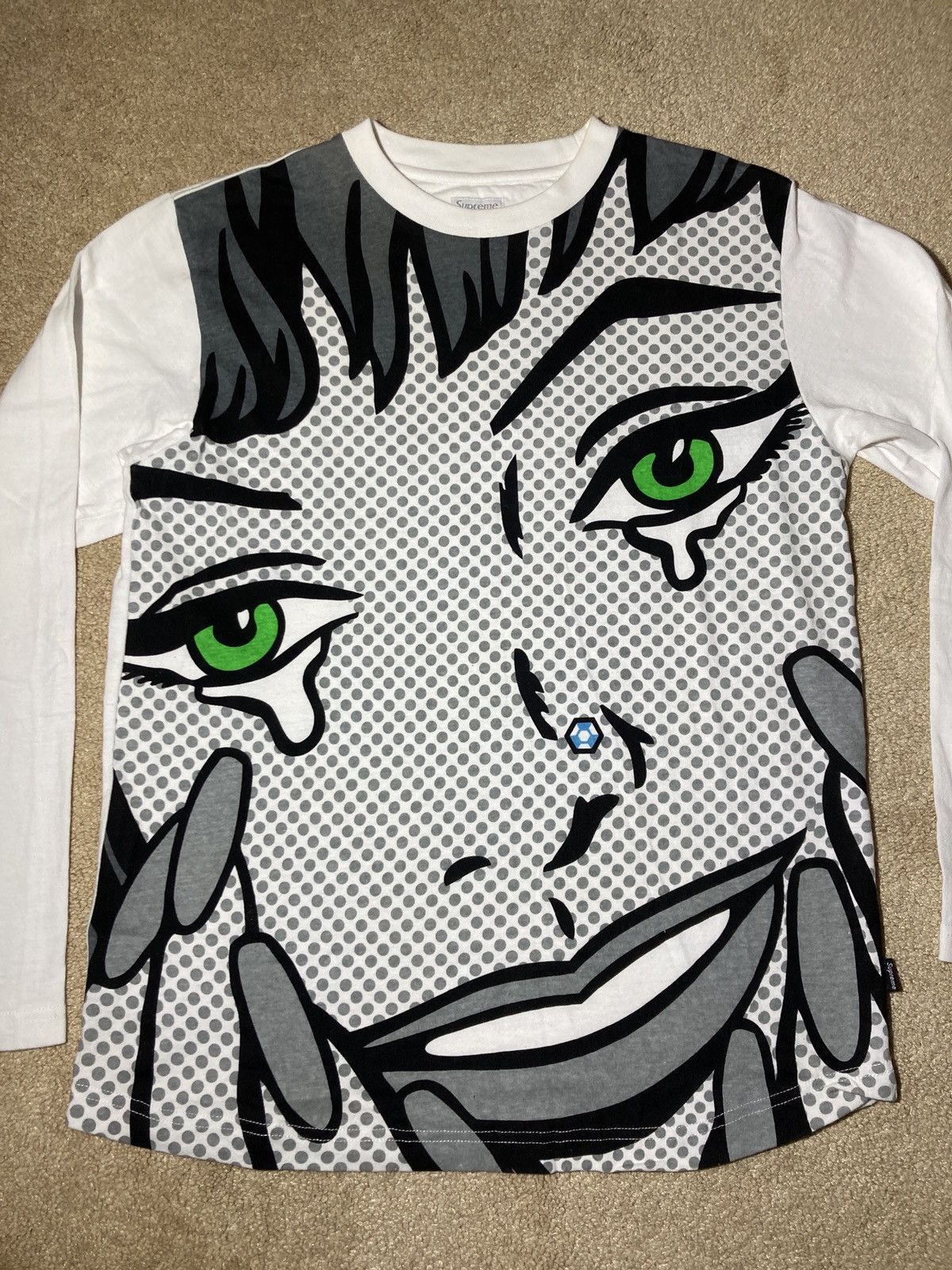 image of 2008 Supreme Roy Lichtenstein Pop Art Comic Girl Point Dot in White, Men's (Size Small)