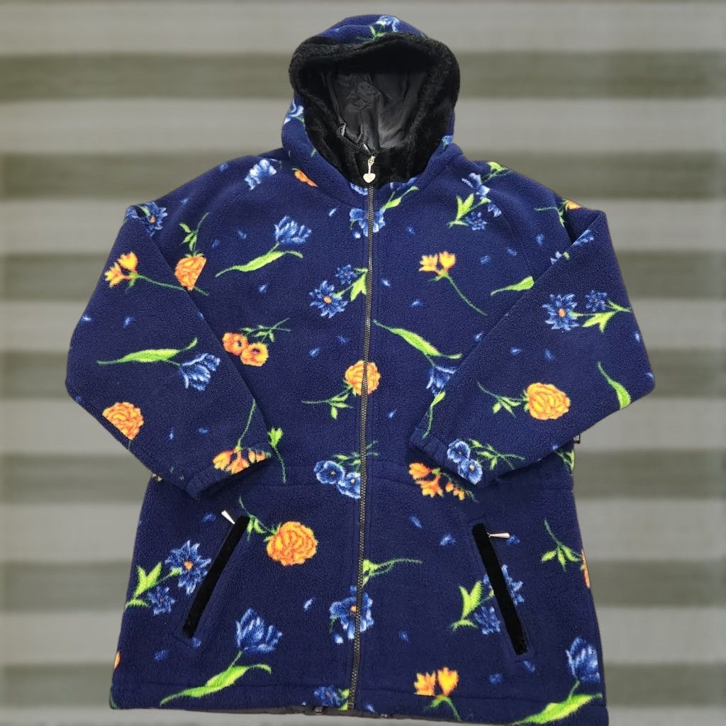 VINTAGE Obermeyer Jacket Womens M Blue Floral Fleece Full Zip Snowboard Ski Casual Womens