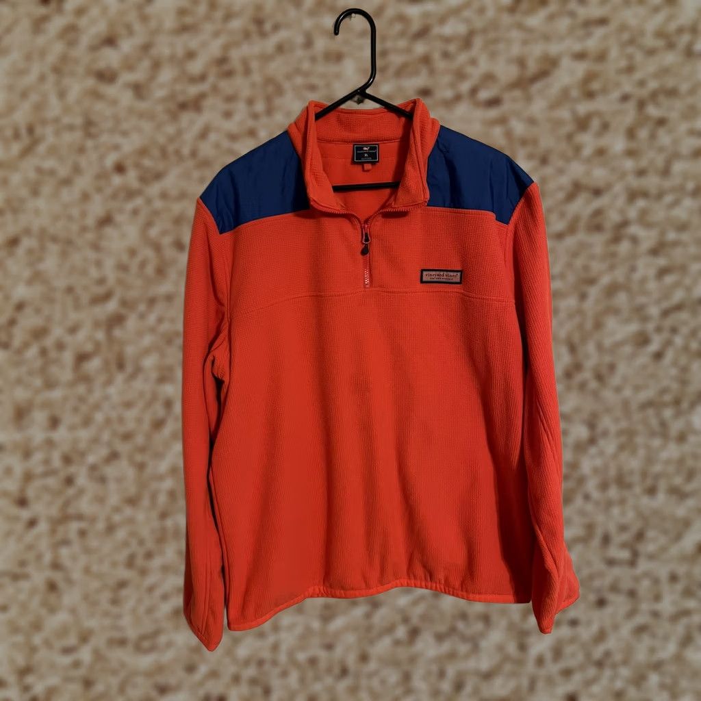Vineyard Vines Vineyard Vines Windcrest Grid Fleece 1/4 Zip Pullover Jacket Mens XL Orange Jacket Size US XL / EU 56 / 4 - 1 Thumbnail
