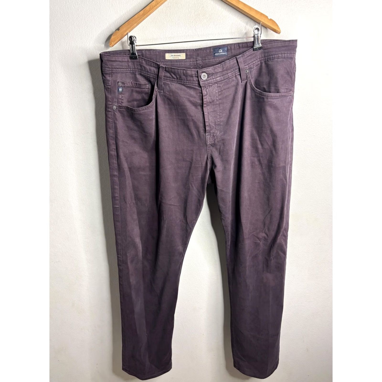 Denime AG Adriano Goldschmied The Graduate Tailored Leg Jeans Mens 40 Purple Dark Denim 5-Pocket Straight Zip Fly Belt Loops Vintage No Size US 40 / EU 56 - 3 Thumbnail