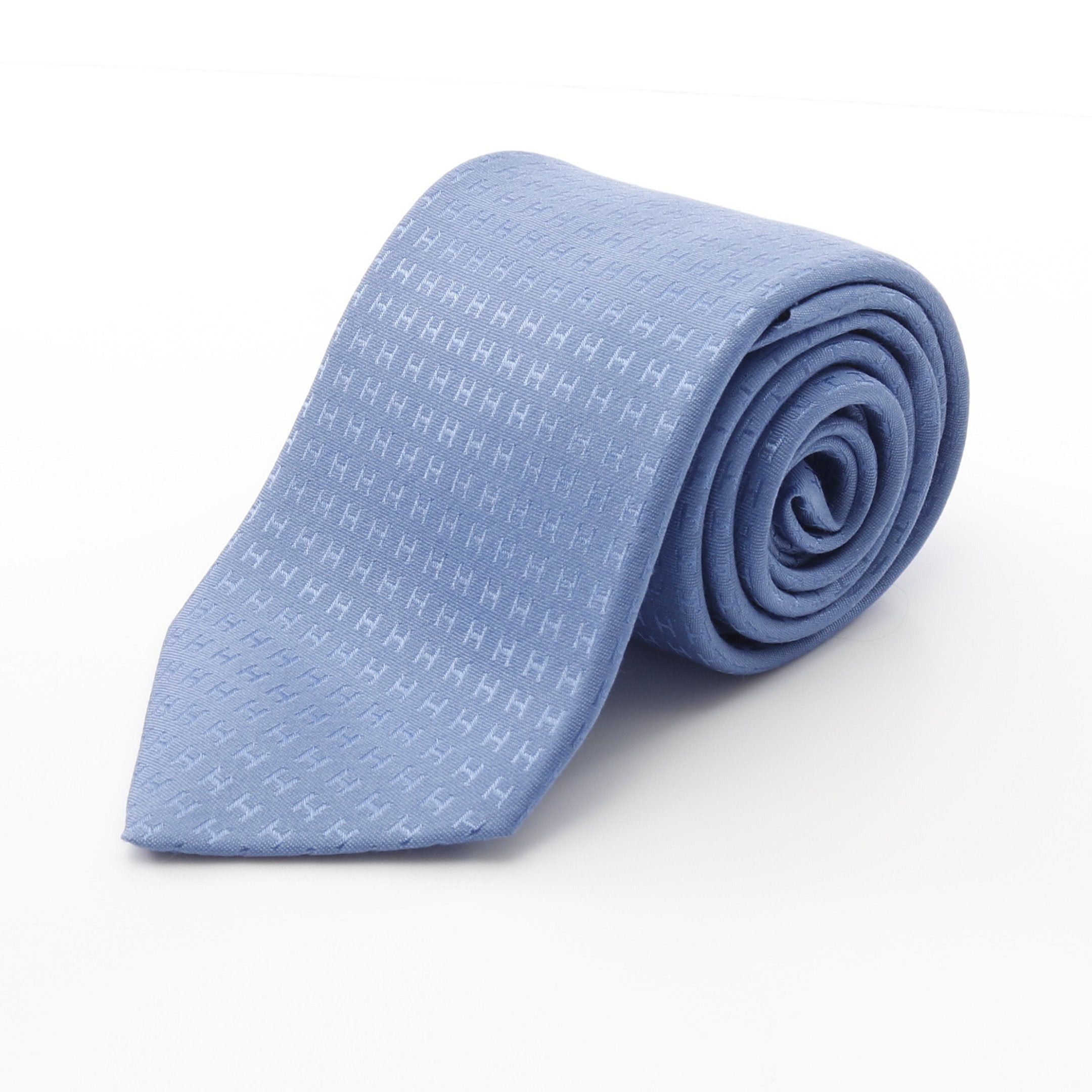 Hermes Hermes H Pattern Tie Silk Blue Gray Size ONE SIZE - 1 Thumbnail