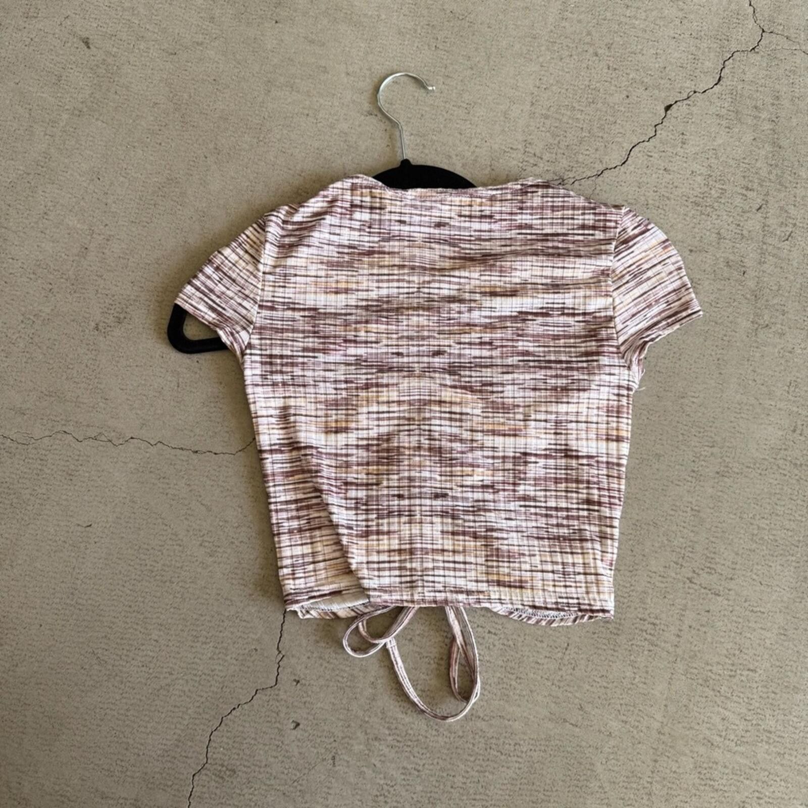 Asos ASOS DESIGN / Tie Keyhole Crop Top / Space Dye Beige Size S / US 4 / IT 40 - 3 Thumbnail