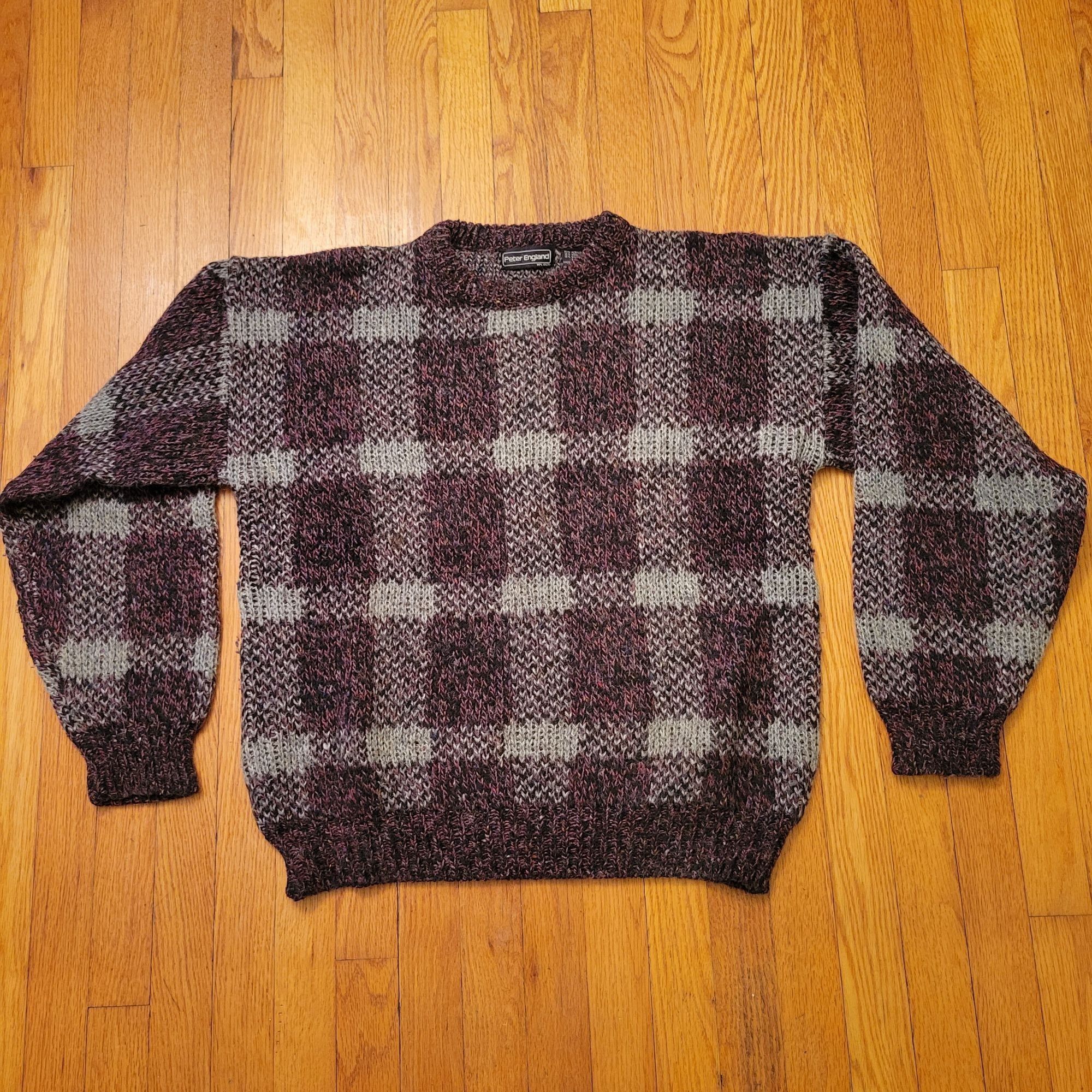 Vintage Peter England Gray Maroon Plaid Sweater Wool Blend L Crew Ne Size US L / EU 52-54 / 3 - 1 Thumbnail