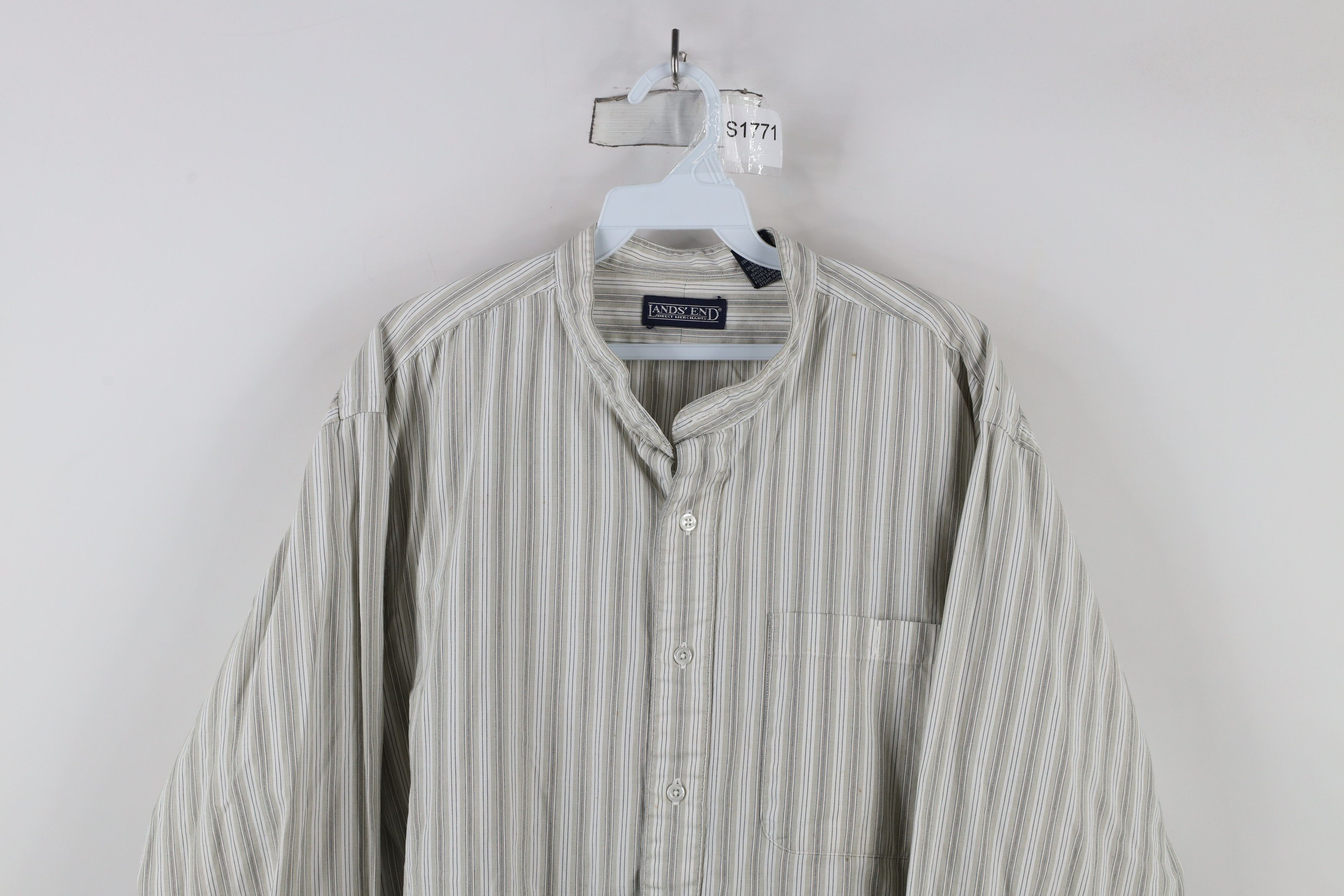 Lands' End × Vintage Vintage 90s Lands End Band Collar Button Shirt Cotton Size US L / EU 52-54 / 3 - 2 Thumbnail