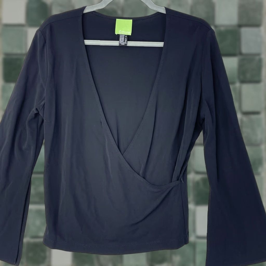 Vintage Citrine Womens Shirt Wrap Front Long Sleeve Solid Black Size 12 Casual Stretch Size XL / US 12-14 / IT 48-50 - 1 Thumbnail