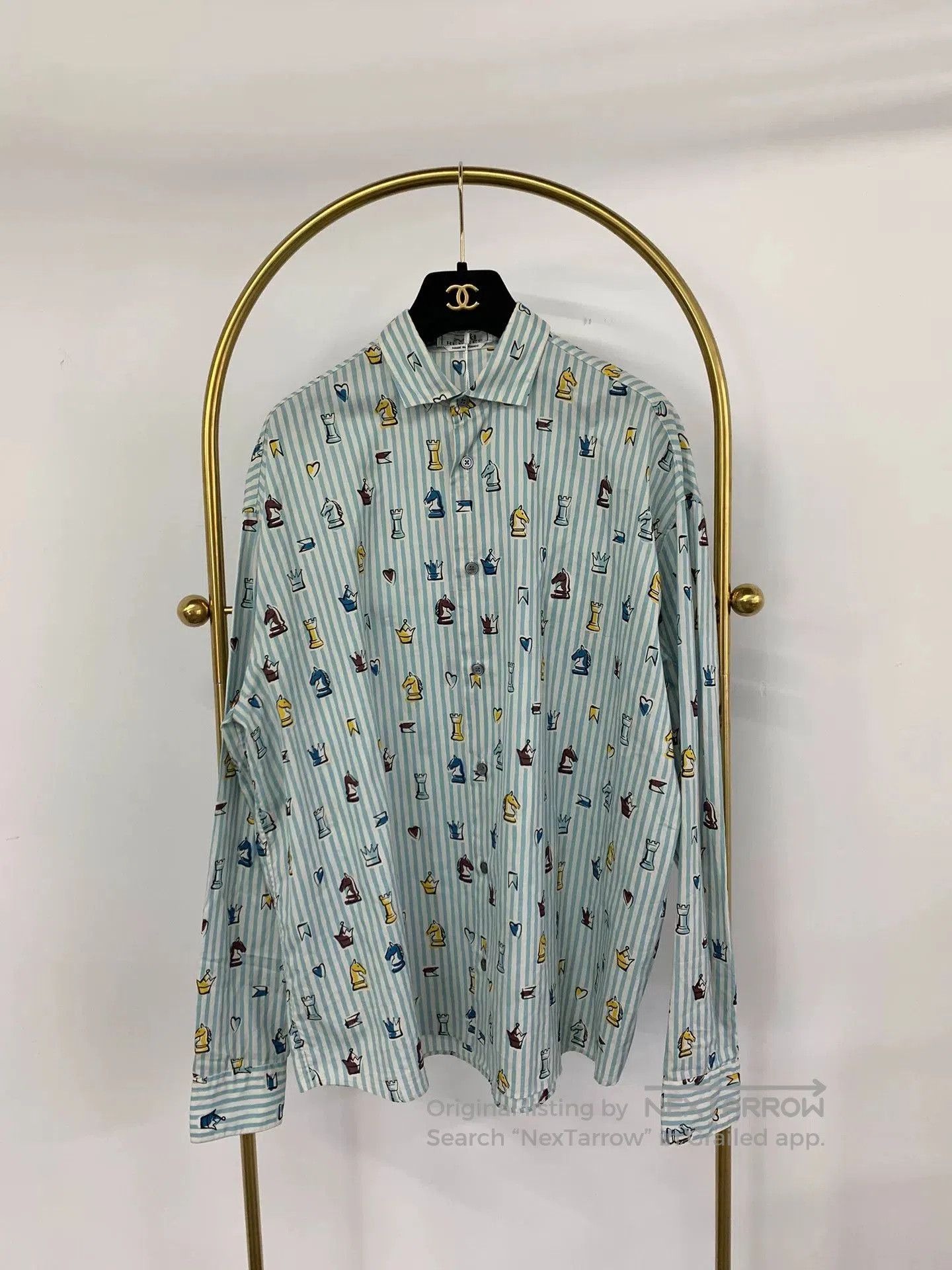 Hermes Blue Stripe Horse Print Shirt.