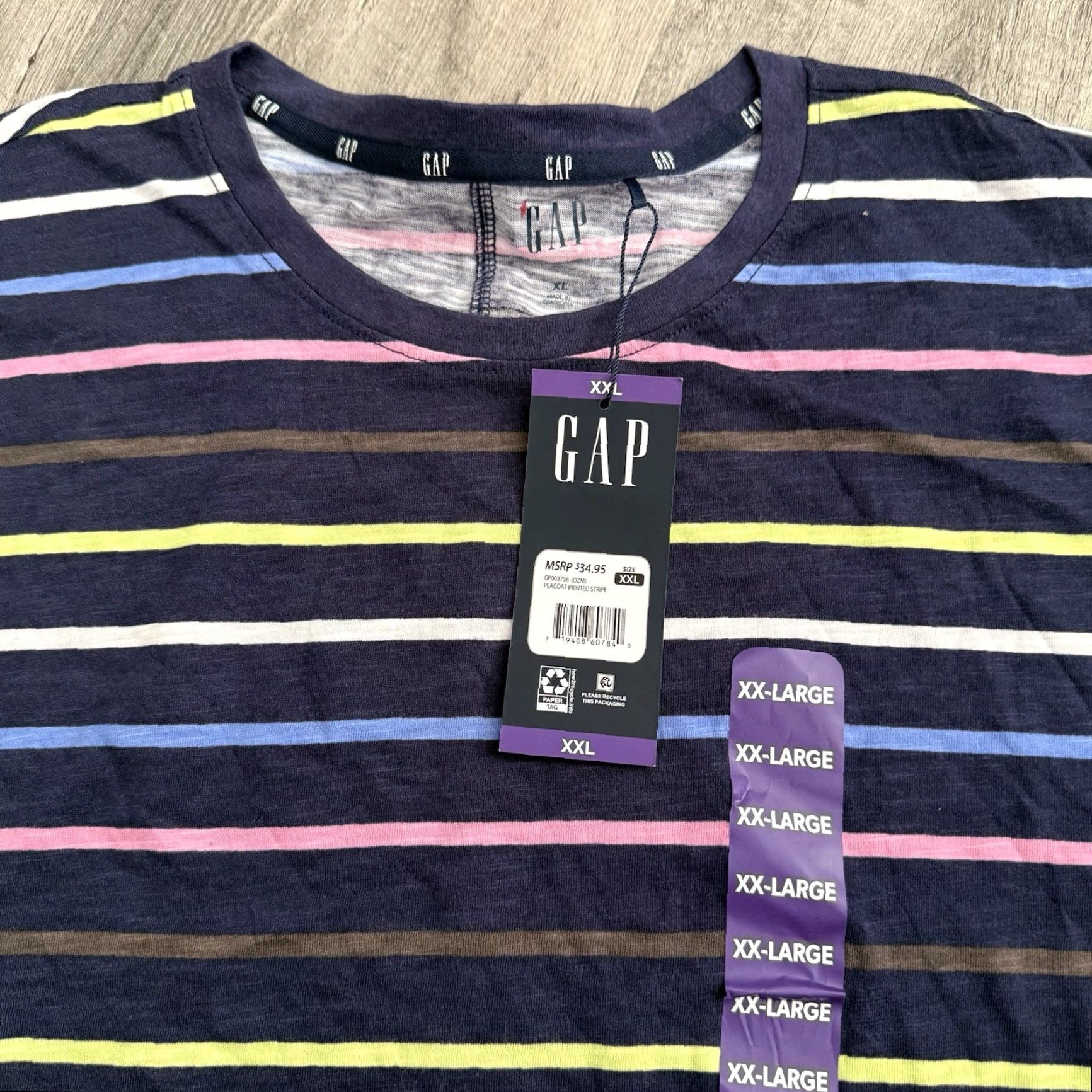 Gap GAP Top Womens XL Long Sleeve Crew Neck T-Shirt Blue Striped Slub Jersey NEW Size XL / US 12-14 / IT 48-50 - 3 Thumbnail