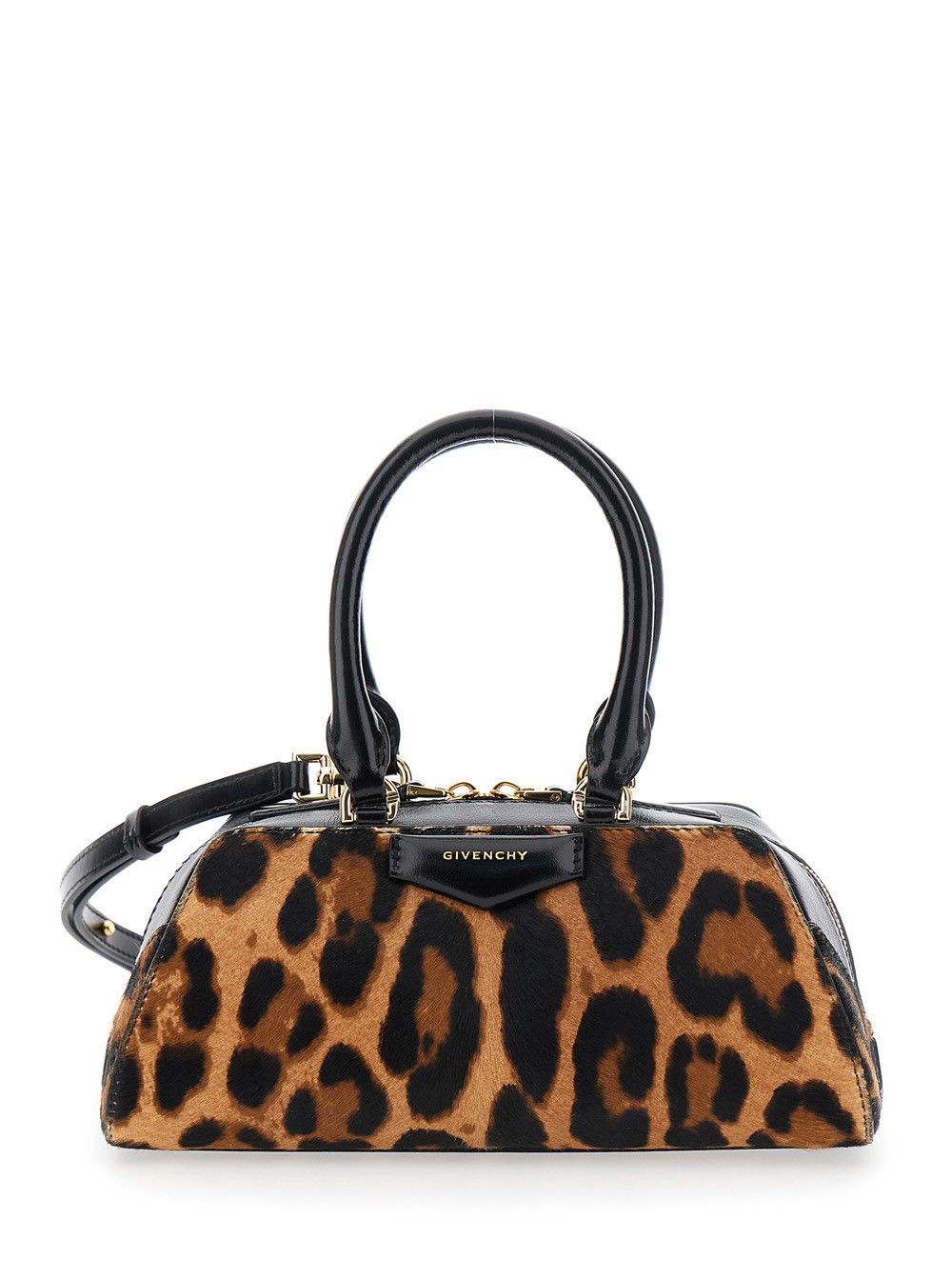 Givenchy 'Antigona East West' Brown Mini Handbag with Leopard Motif and logo lettering on the Front in Leather for Women Size ONE SIZE - 1 Thumbnail