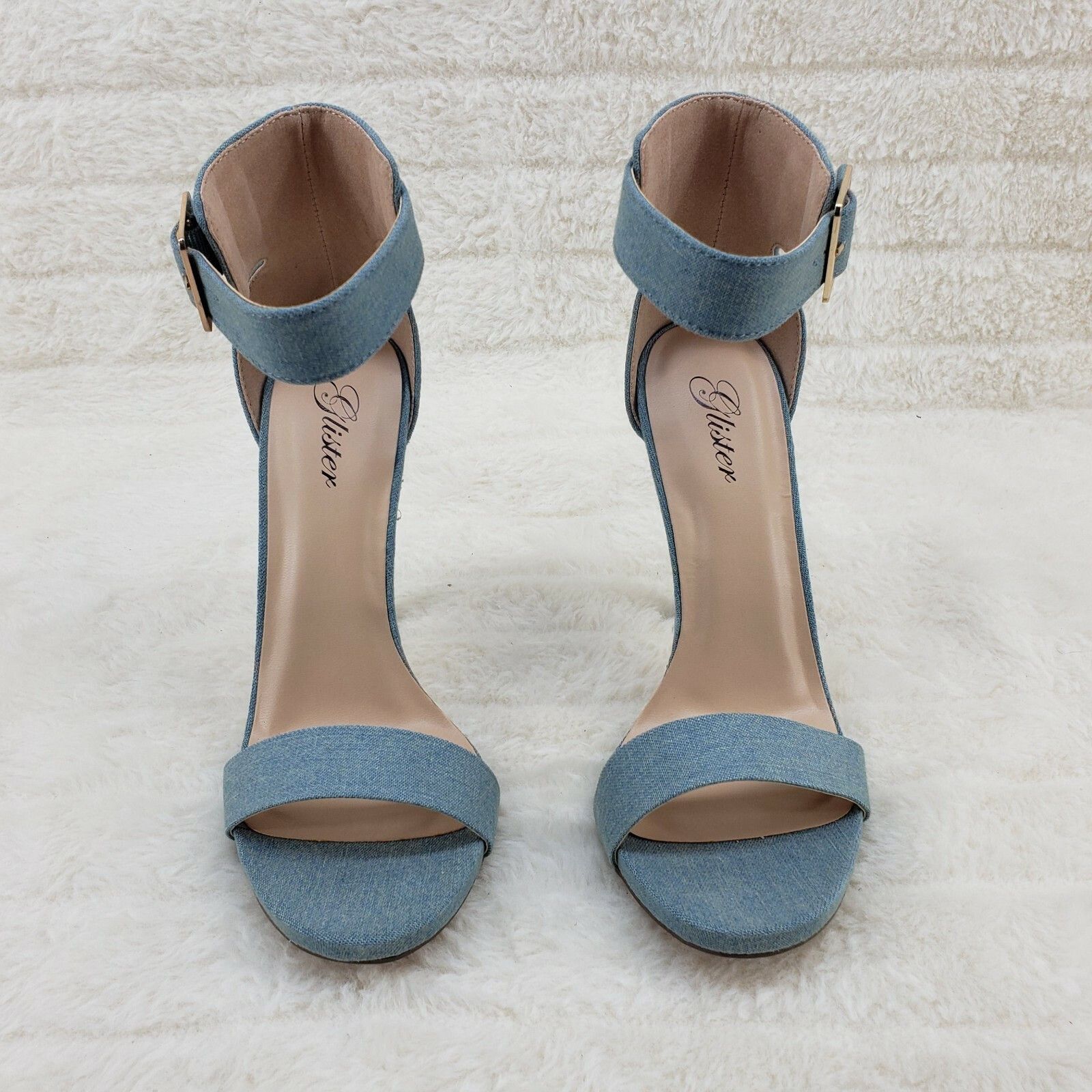 Other Sexy Light Blue Denim Ankle Strap 4.5" High Heel Shoes Heels Size US 6 / IT 36 - 3 Thumbnail