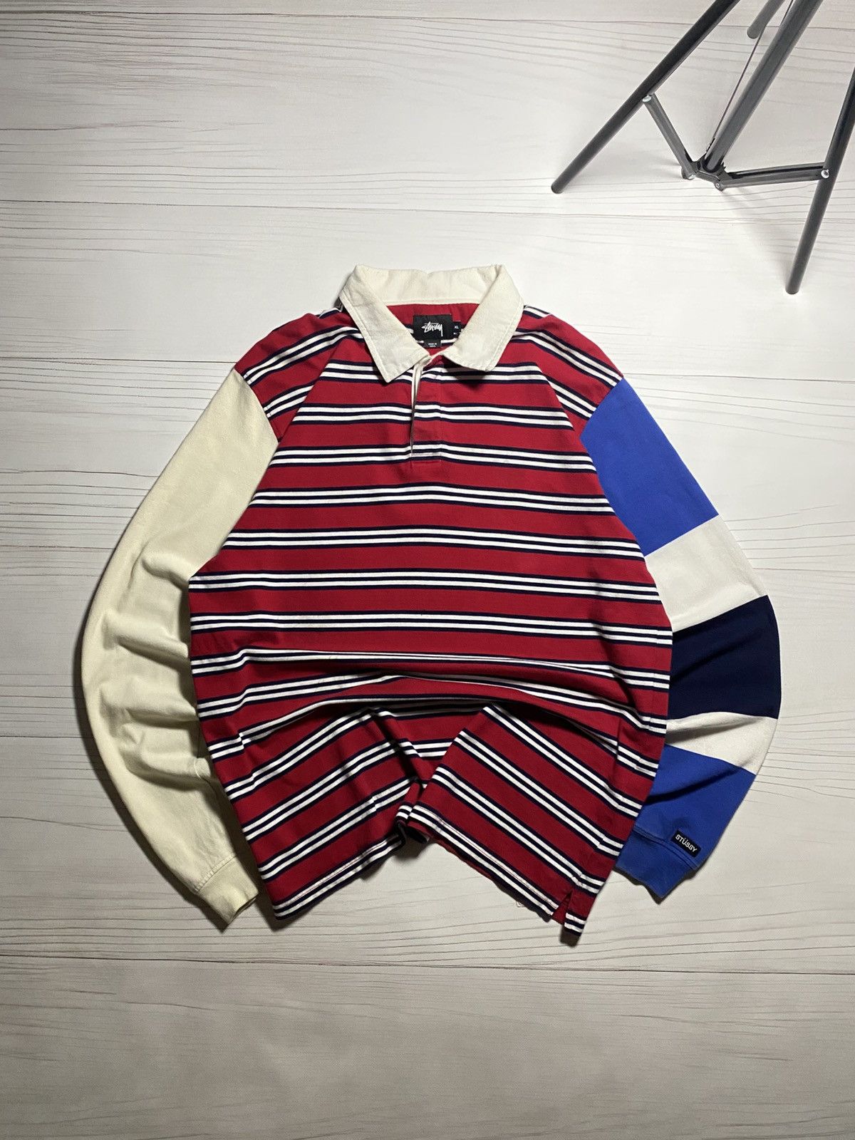 Vintage Stussy striped embroidered logo longsleeve t shirt