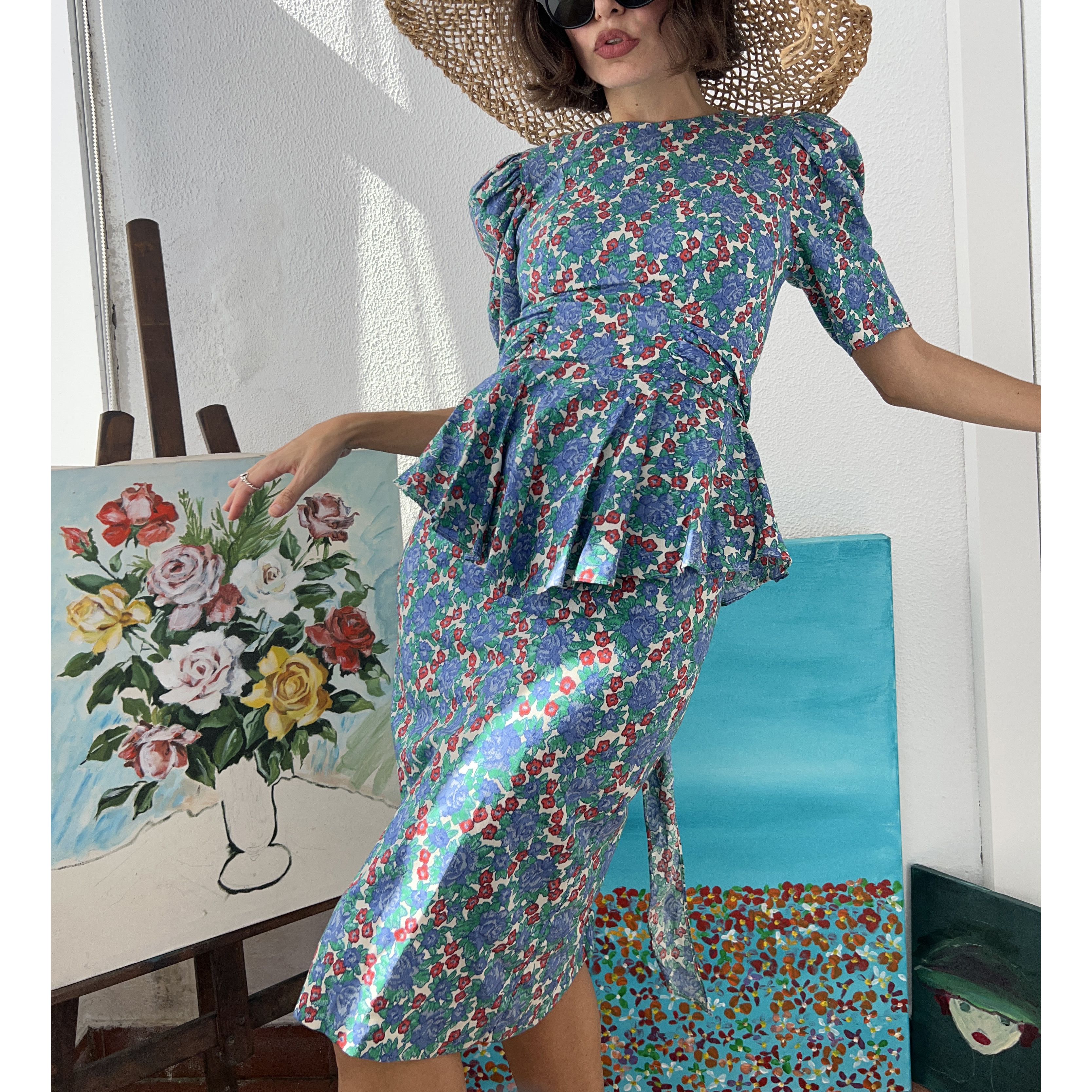 Vintage 80s Vintage Floral Cotton Midi Dress Size M / US 6-8 / IT 42-44 - 7 Thumbnail