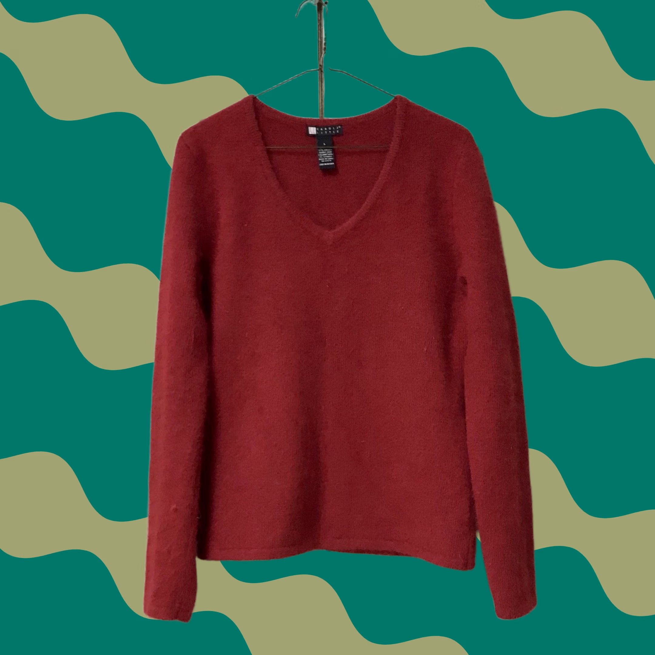Vintage Carole Little Women Red Angora Rabbit Hair Lambs Wool Blend V-Neck Sweater L Women Pullover Long Sleeve Textured Knit Vintage No Size L / US 10 / IT 46 - 1 Thumbnail