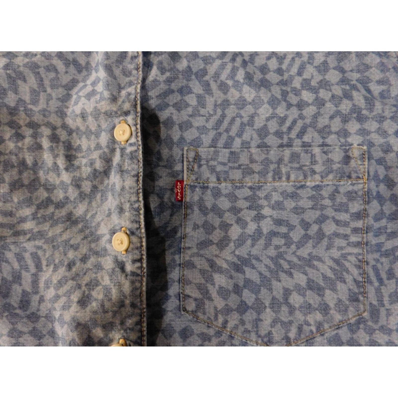 Levi's Levi's Button-Up Shirt Women S Blue Short Sleeve Geometric Pattern Stars Size S / US 4 / IT 40 - 5 Thumbnail