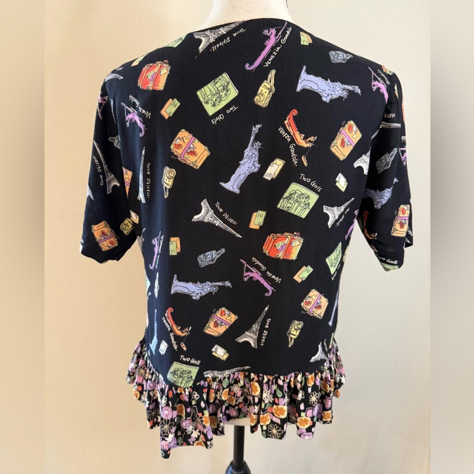 Other Nicole Marie novelty print short sleeve ruffled top SZ S/M Size M / US 6-8 / IT 42-44 - 3 Thumbnail