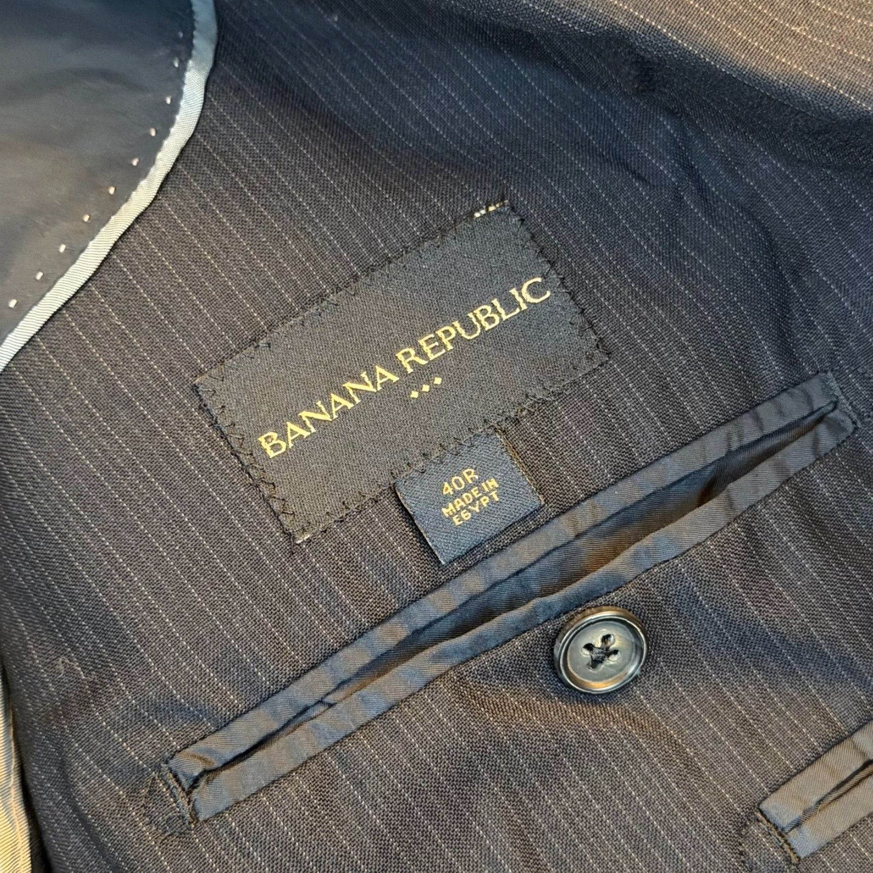 Banana Republic Banana Republic Blazer Mens 40R Regular Wool Pinstripe 2 Button Notch Lapel Business Jacket Navy Blue Mens Size 40R - 3 Thumbnail
