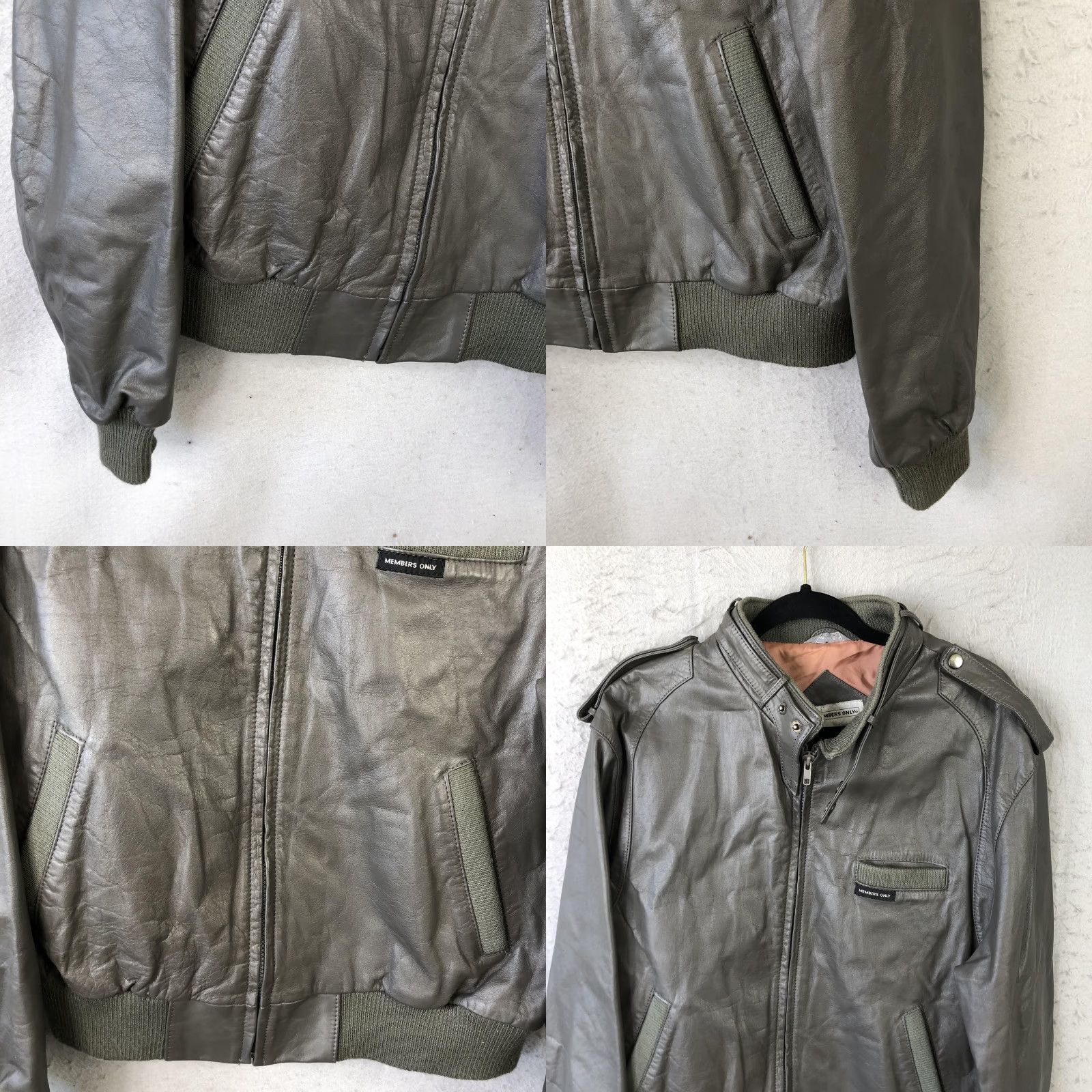 Members Only VINTAGE Members Only Jacket Mens 46 Gray Leather Bomber Moto Epaulets 80s Size US S / EU 44-46 / 1 - 8 Thumbnail