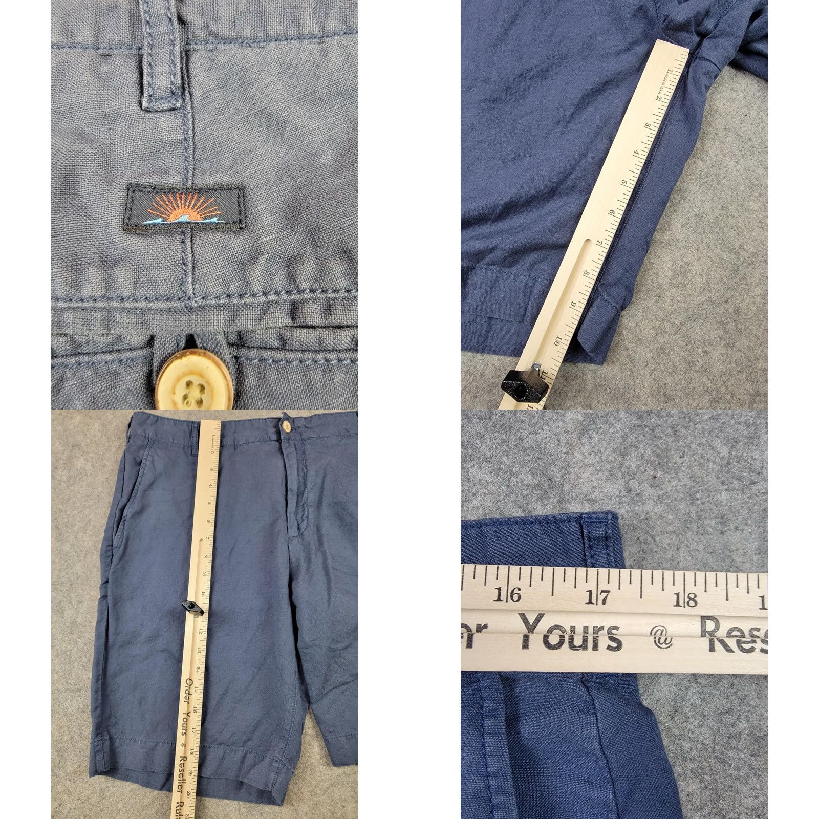 Faherty Faherty Mens 34 Chino Shorts Blue Linen Cotton Zip Fly Pockets Casual Summer Size US 34 / EU 50 - 9 Thumbnail