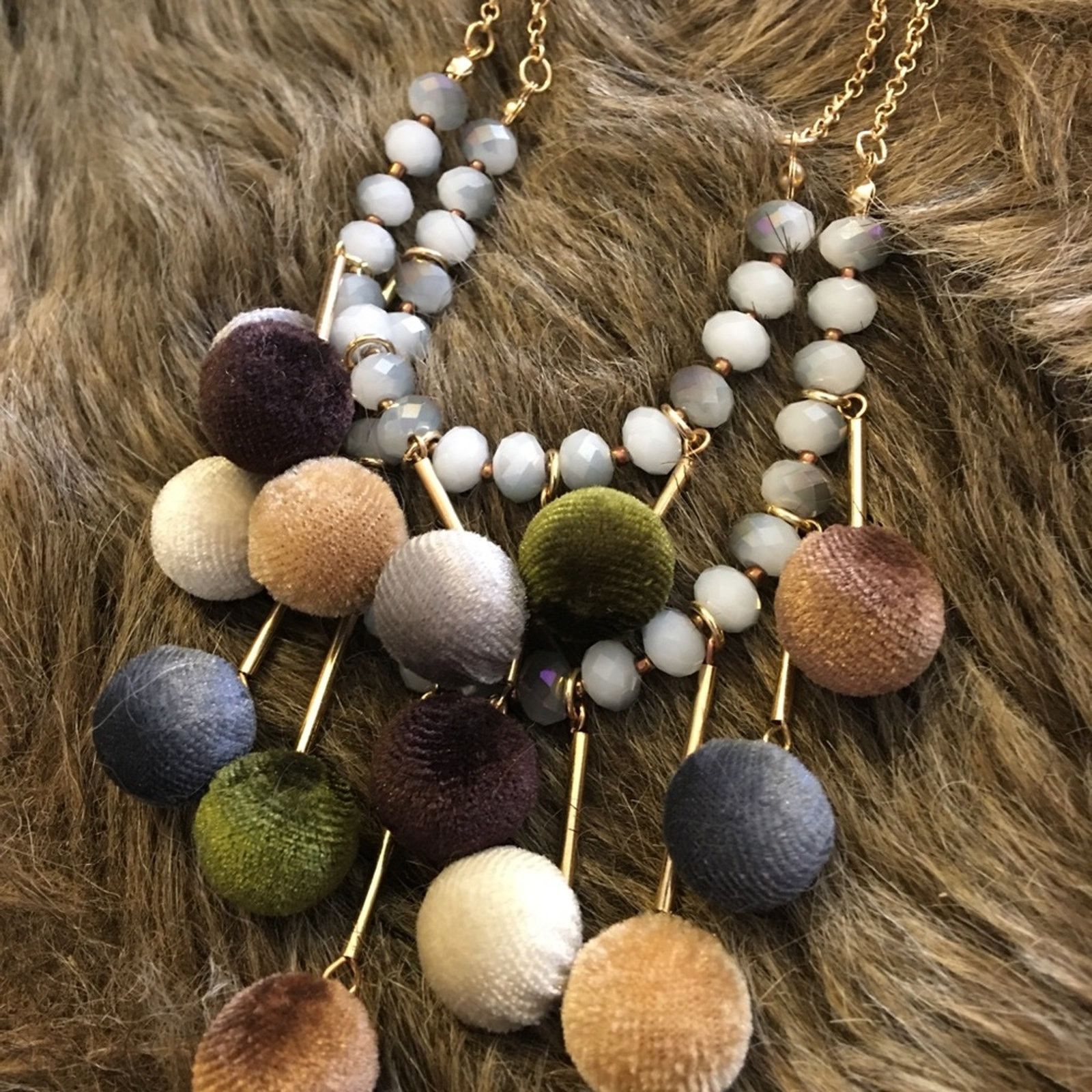 Vintage Vintage Vida layered Pom Pom crystal long necklace Size ONE SIZE - 6 Thumbnail