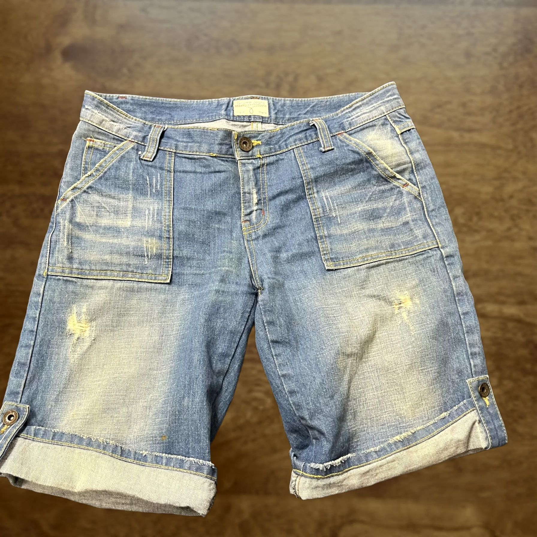 Denime Gnome Jeans Mens Shorts 34 Blue Denim Distressed Cuffed Carpenter Style Size US 32 / EU 48 - 1 Thumbnail