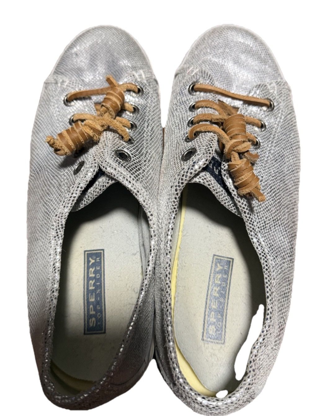 Sperry Women’s 8M Sperry Metallic Silver Leather Sneakers STS94858 Size US 8 / IT 38 - 4 Thumbnail
