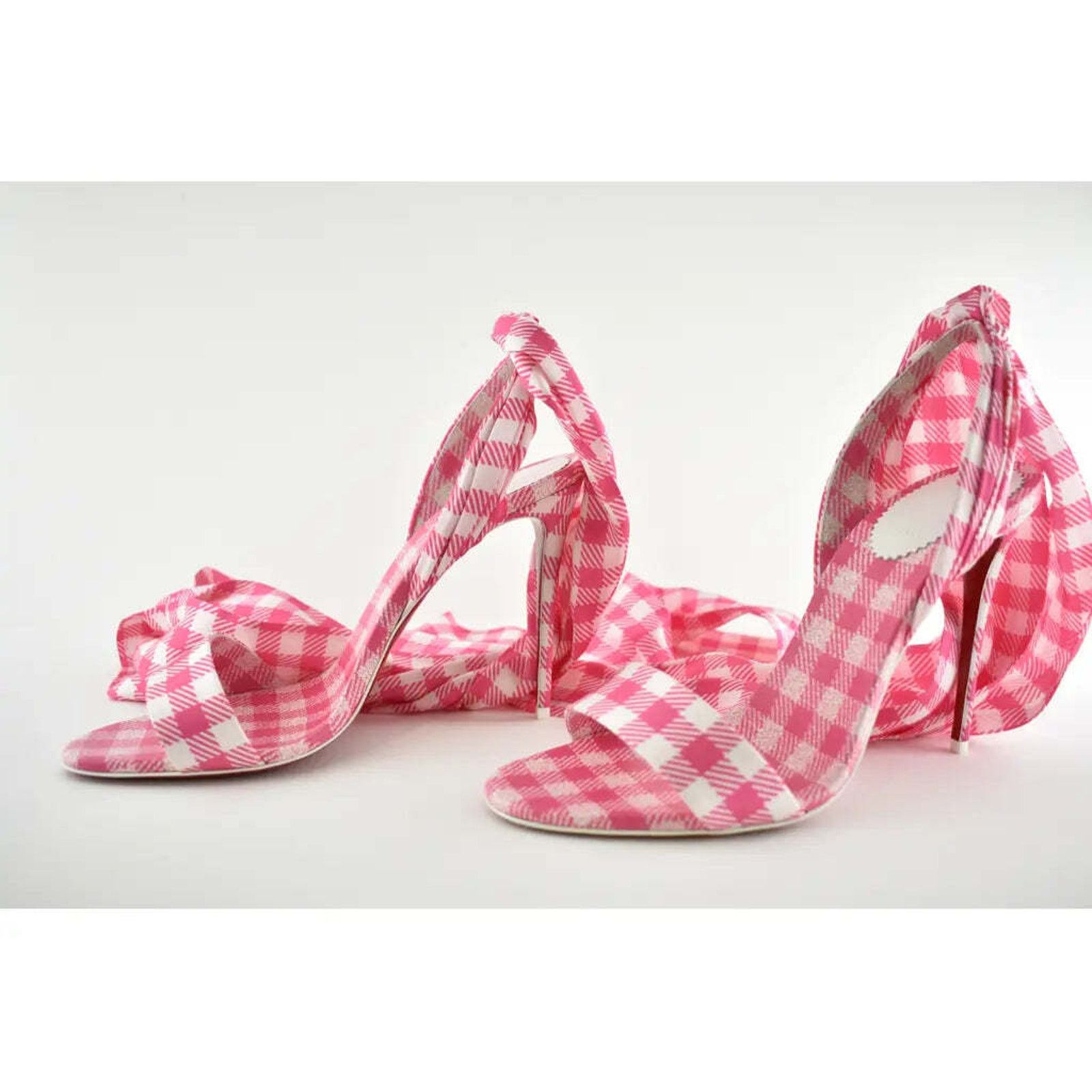 Christian Louboutin Sandale Du Desert 100 Pink White Lace Up Sandal Heel Pump 40 Size US 10 / IT 40 - 9 Thumbnail