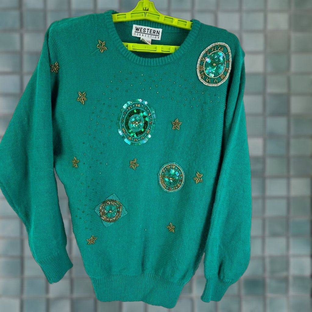Vintage VINTAGE Western Connection Jeweled Sweater Womens Size M Green Geometric 80s 90s Western Size M / US 6-8 / IT 42-44 - 1 Thumbnail