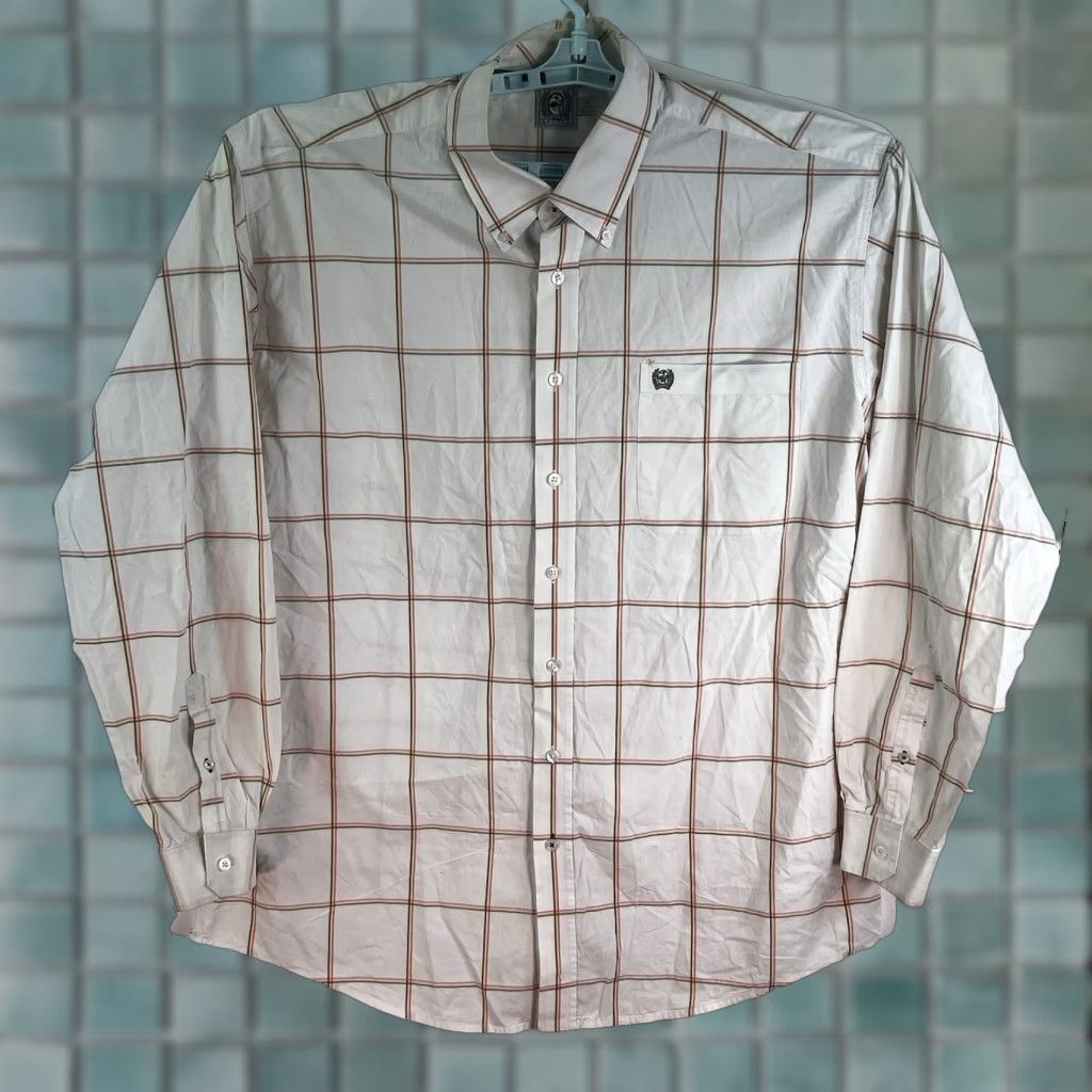 Vintage Cinch Western Wear Checked Long Sleeve Button-Down Shirt Mens XL White/Orange Pattern Cotton BC-Brand Sportsman Theme Western Men Shirt Size US XL / EU 56 / 4 - 1 Thumbnail