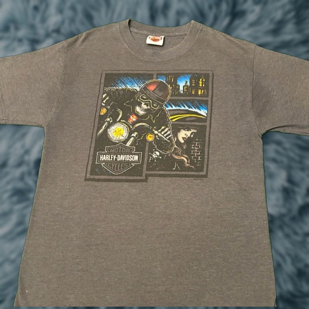 Harley Davidson VINTAGE Harley-Davidson Skull Biker Art Tee Shirt Mens M Gray 90s Y2K Motorcycle Grunge Hip Hop Punk Size US M / EU 48-50 / 2 - 1 Thumbnail