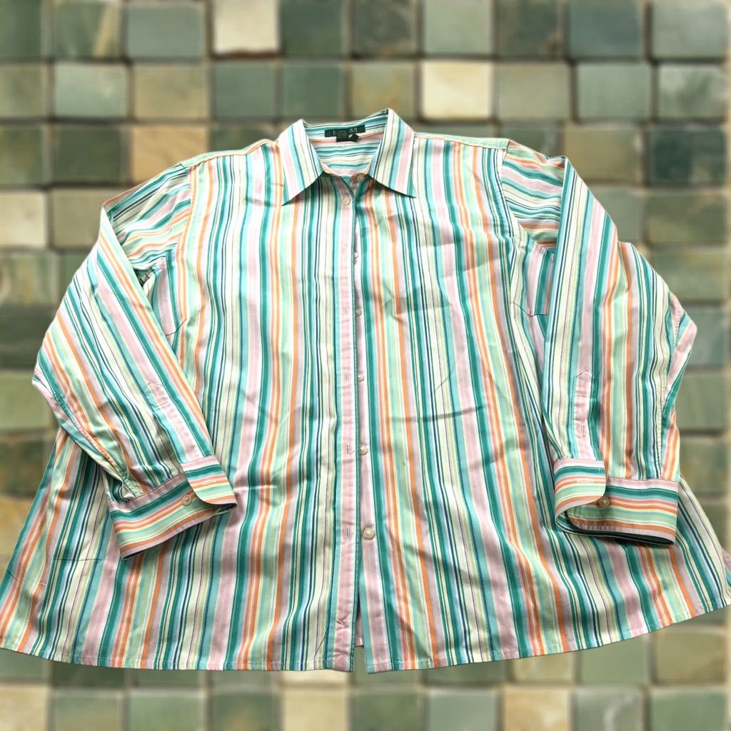 Ralph Lauren Lauren Ralph Lauren Plus Button Up Shirt 2X Multicolor Striped Long Sleeve Shirt Womens Size XXL / US 16-18 / IT 52-54 - 1 Thumbnail