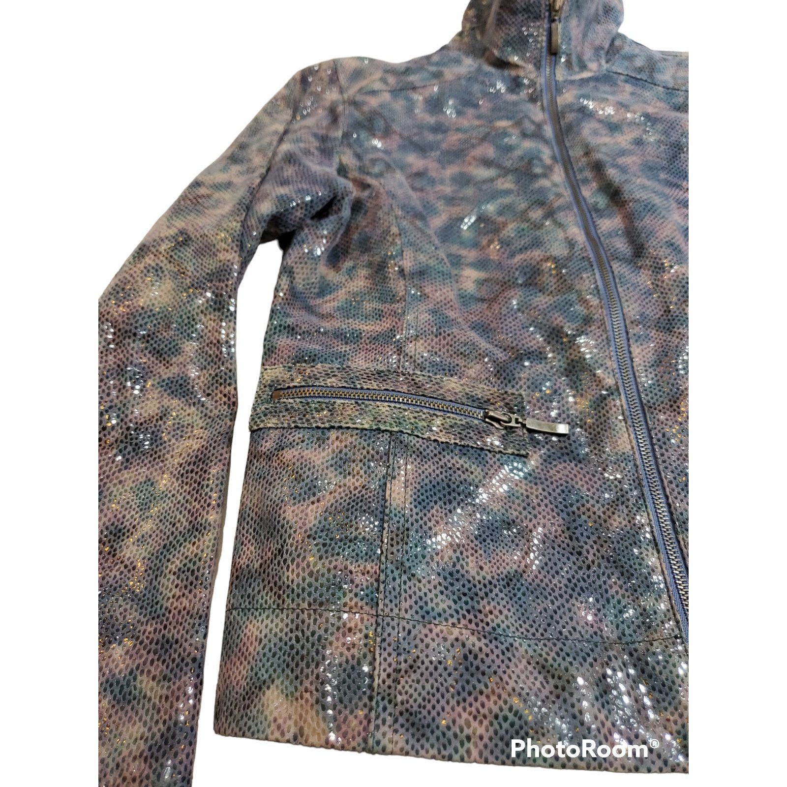 Chicos Chico's | Iridescent "Snake Skin" Leather Jacket | 0.5 (SM) Size S / US 4 / IT 40 - 2 Thumbnail
