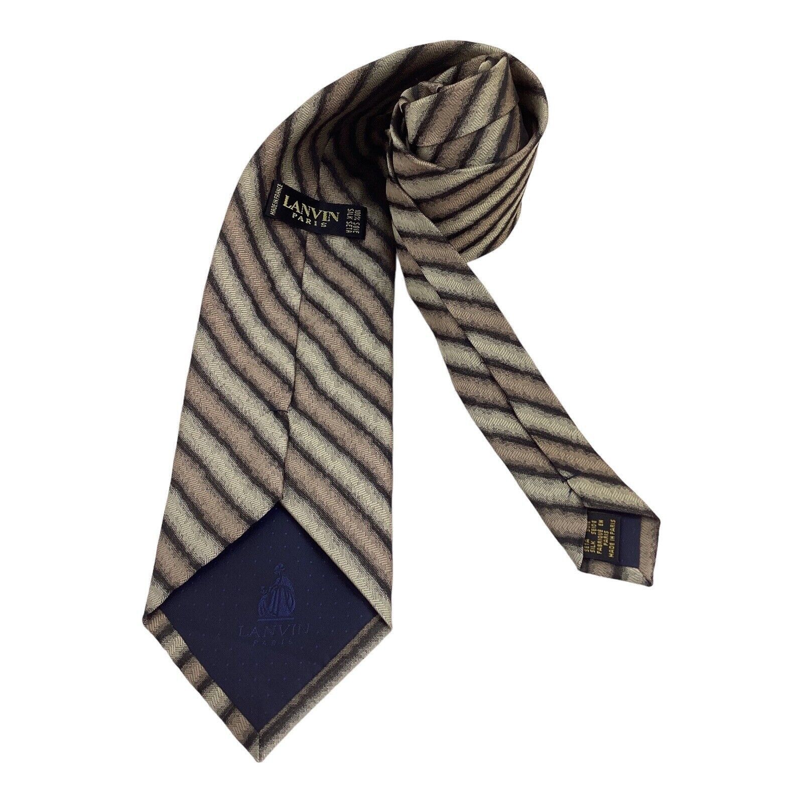 Lanvin LANVIN PARIS Khaki Gray Striped Luxury Designer France Silk Size ONE SIZE - 2 Thumbnail