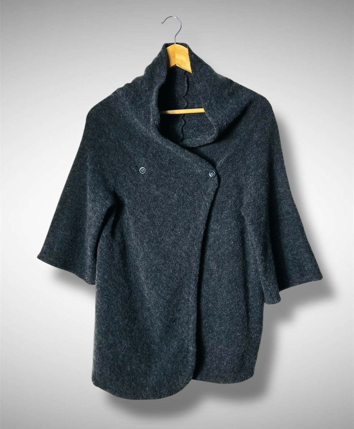 Japanese Brand Peyton Place Dark Grey Wool Blend A-Line Cape Coat - Medium Size M / US 6-8 / IT 42-44 - 1 Thumbnail