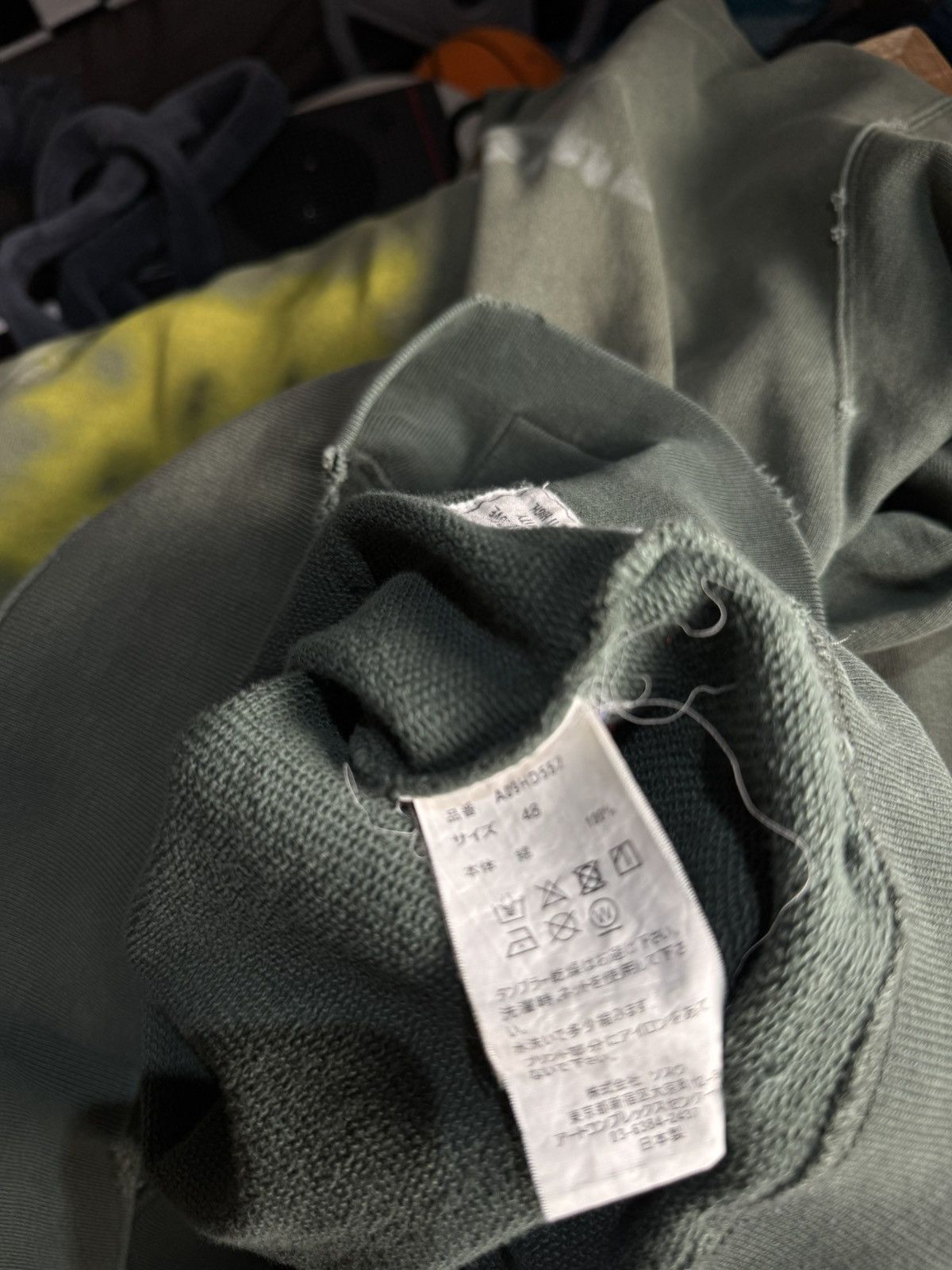 Maison MIHARA YASUHIRO $629 DISTRESSED SMILEY HOODIE GREEN ENZYME DYE WASH SWEATER Size US M / EU 48-50 / 2 - 12 Thumbnail